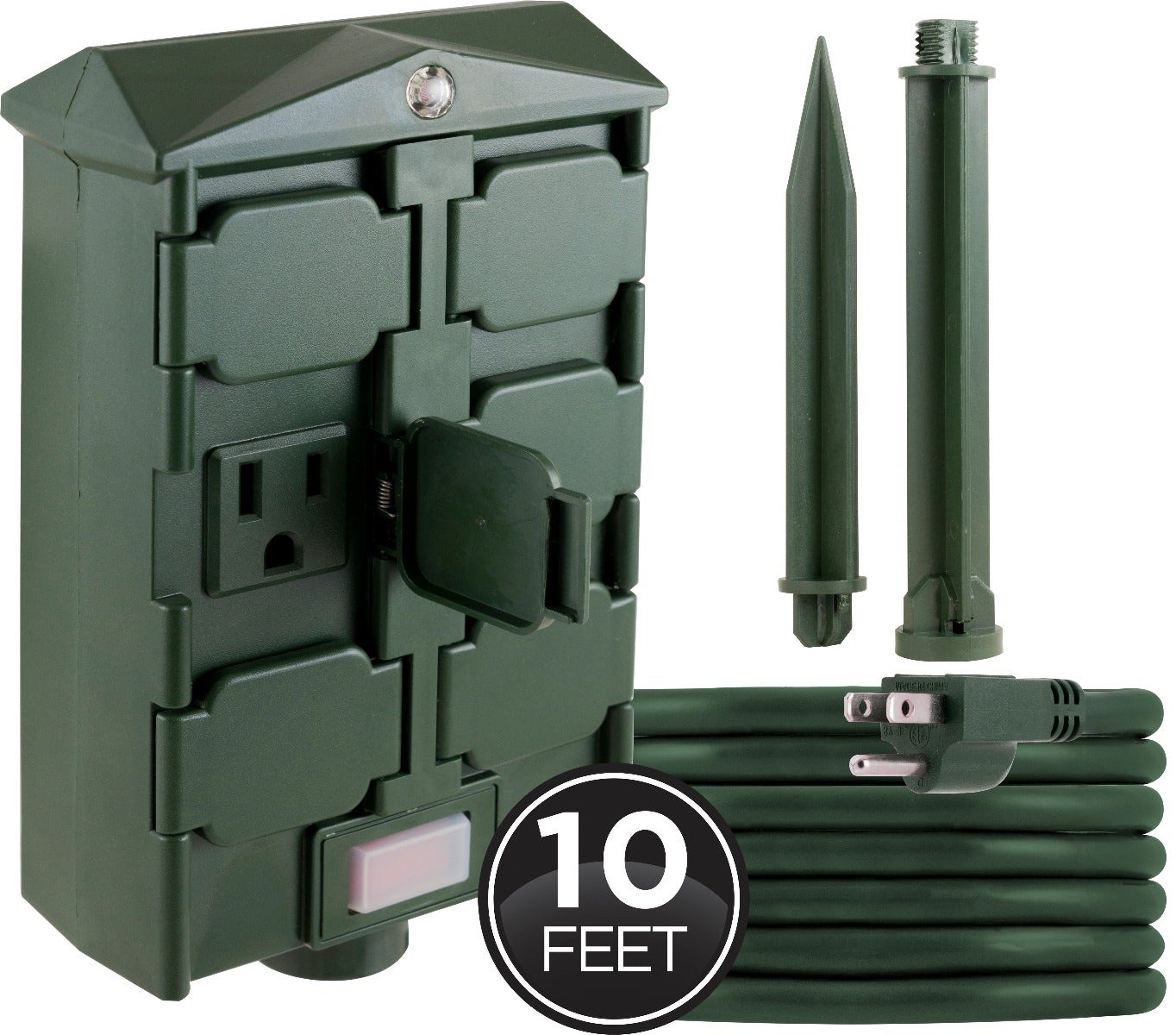 myTouchSmart Outdoor 6-Outlet Light Sensing Yard Stake Timer with 10ft. Cord, Green