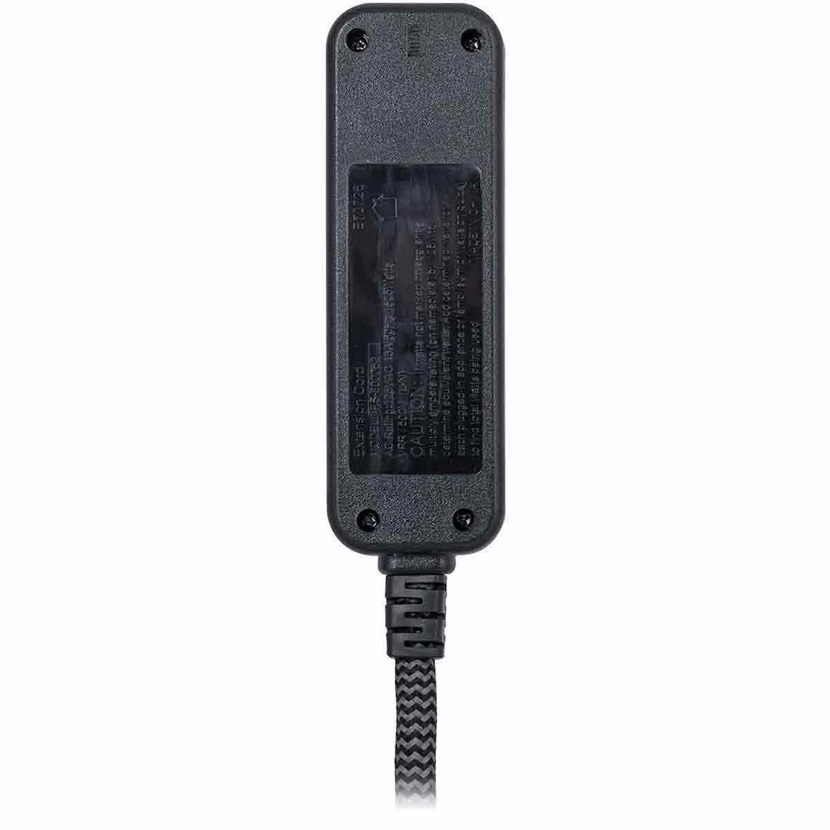 GE 3-Outlet 1ft. Mini Braided Extension Cord and Flat Plug, Black/Gray