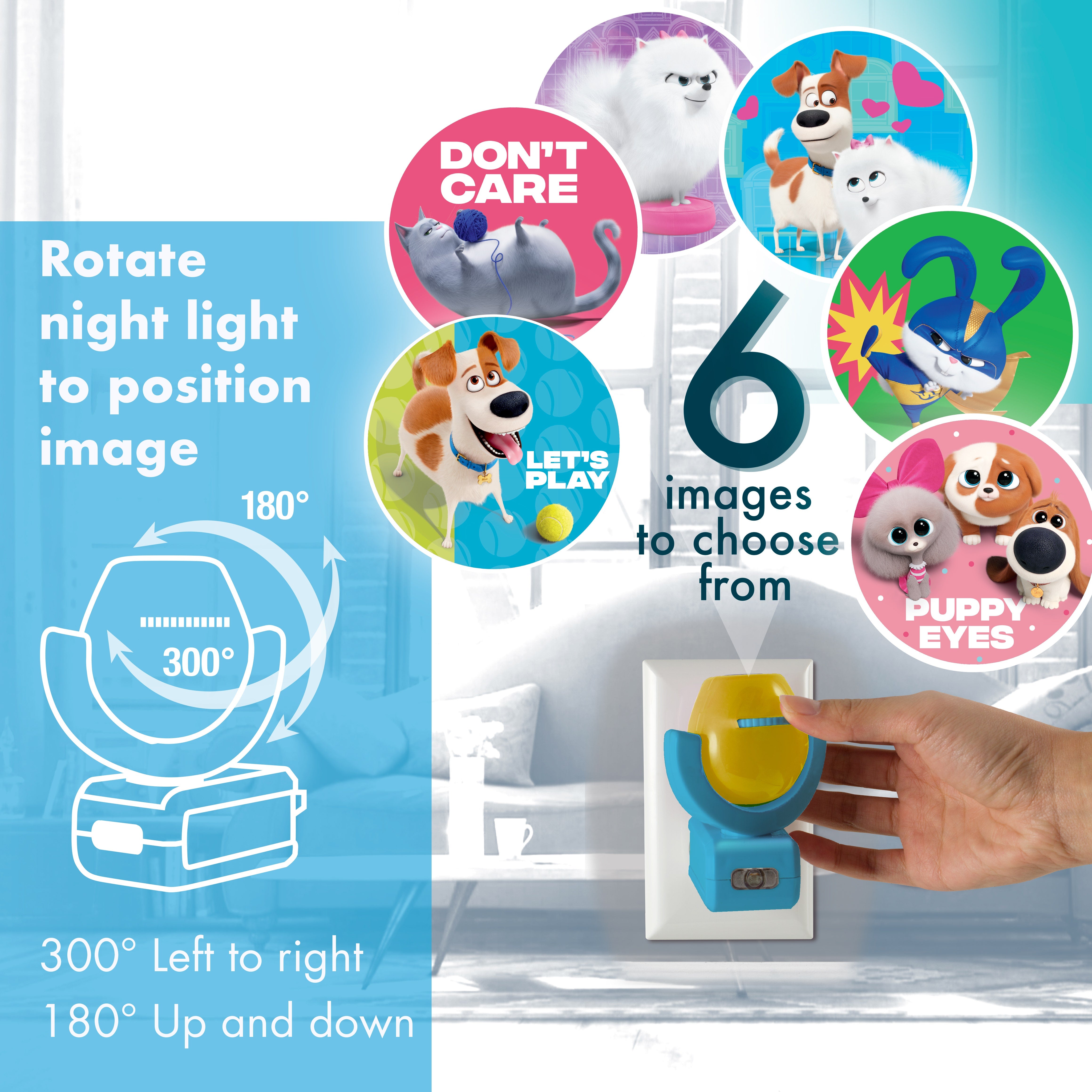 Projectables Secret Life of Pets 2 Light Sensing 6-Image LED Night Light, Blue