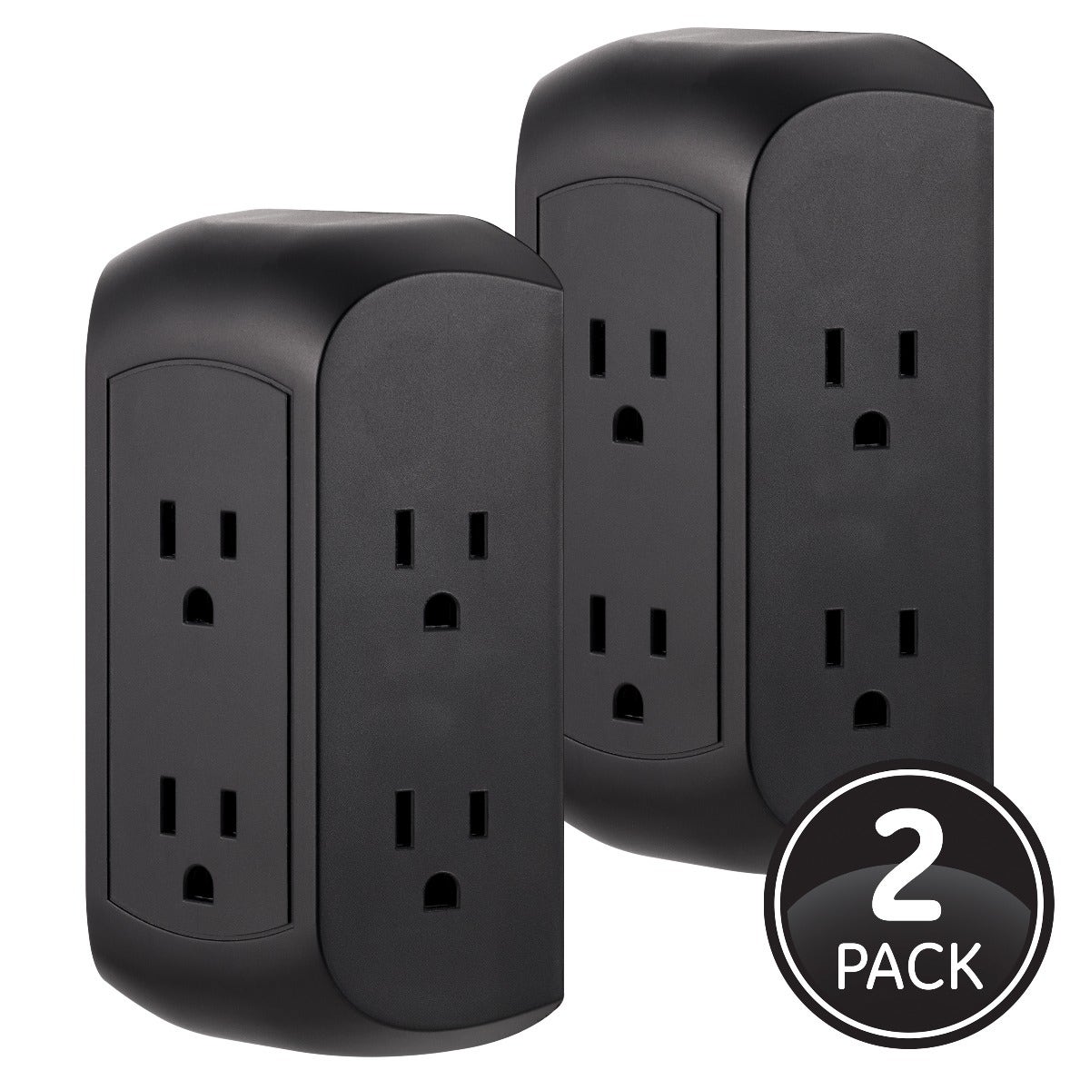 GE UltraPro 6-Outlet Wall Tap with Surge Protection, 2 Pack, Black