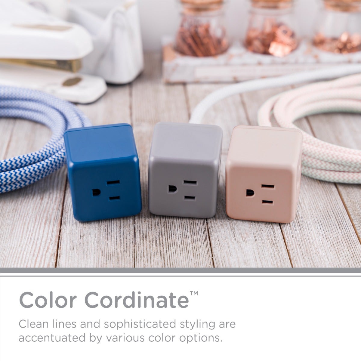 Cordinate 3-Outlet 5ft. Braided Extension Cord Cube, White