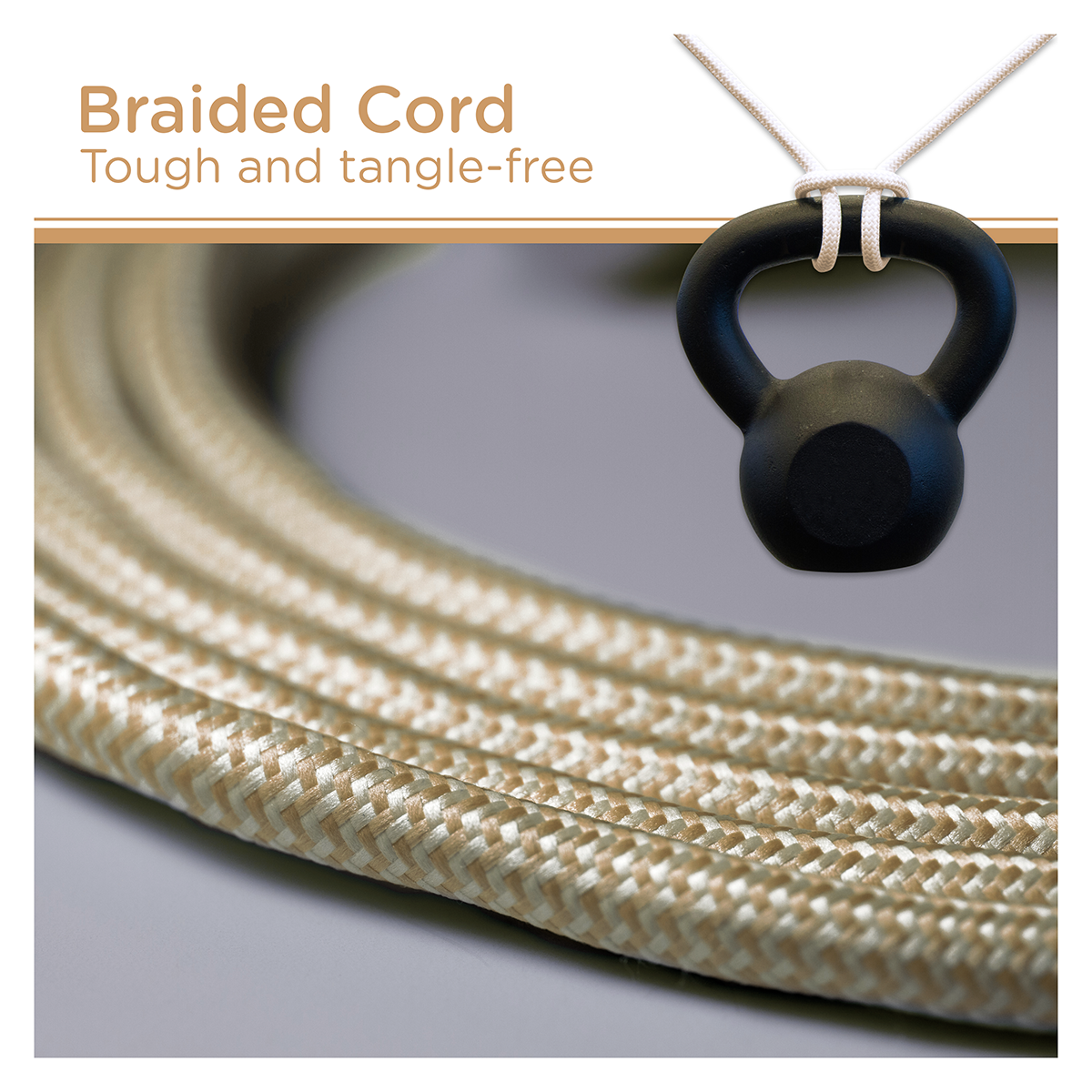 Cordinate 3-Outlet 10ft. Braided Extension Cord with Surge Protection, White/Tan
