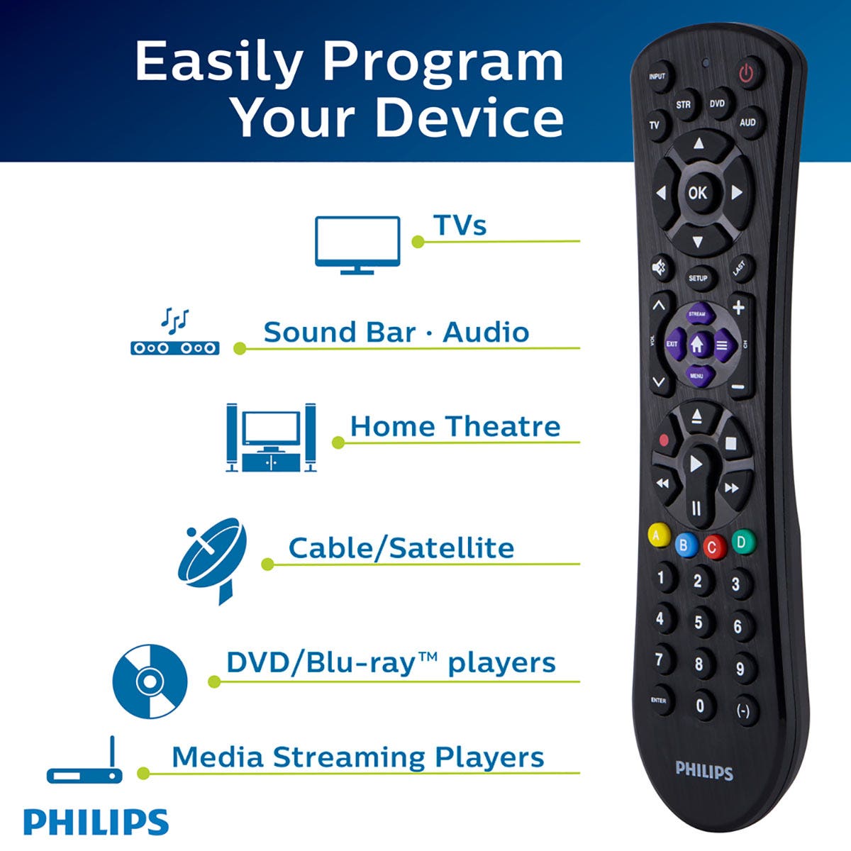 Philips 4-Device Universal Remote, Black