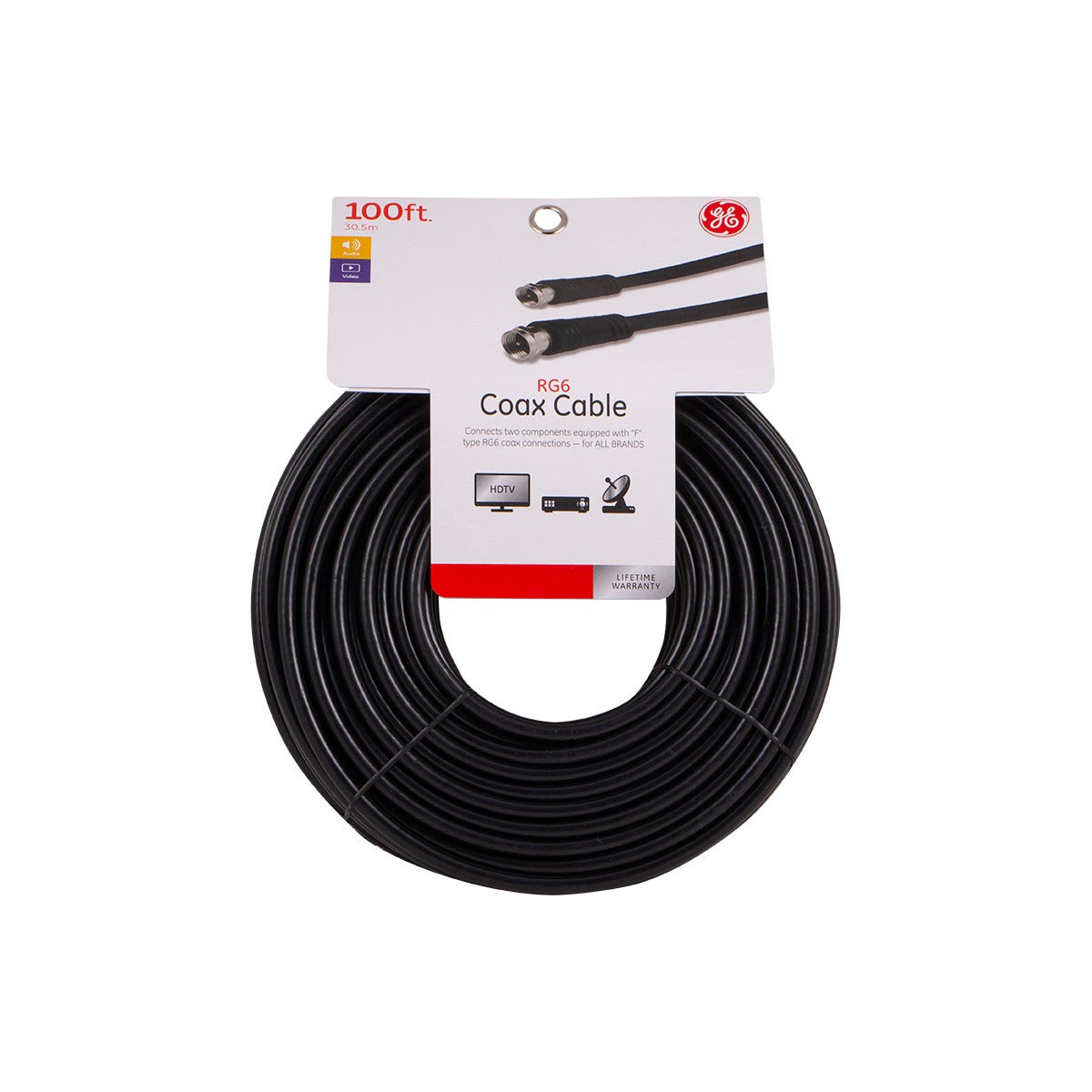 GE 100ft. RG6 Coaxial Cable with F-Type Connectors, Black