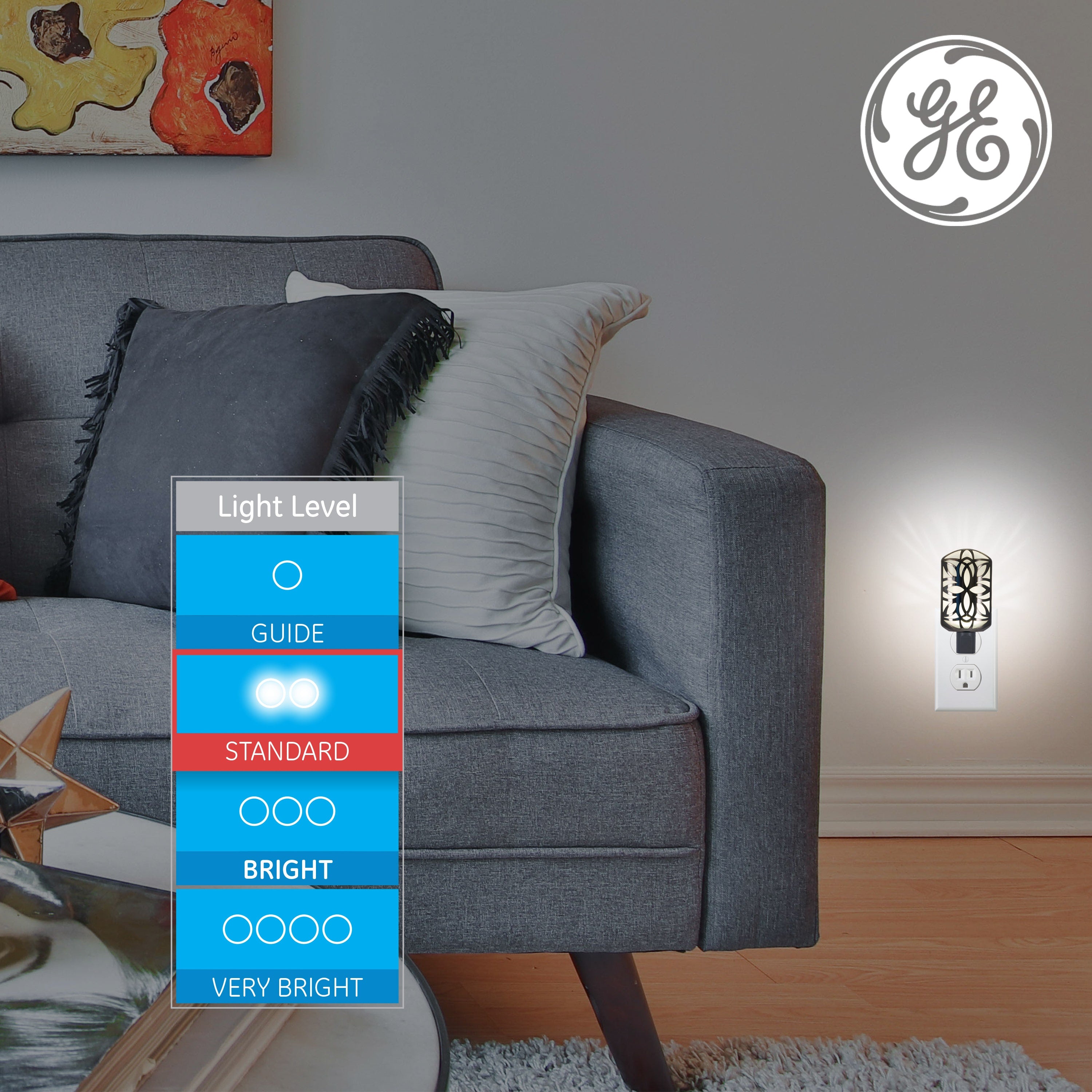 GE Light Sensing LED Night Light, Brushed Nickel