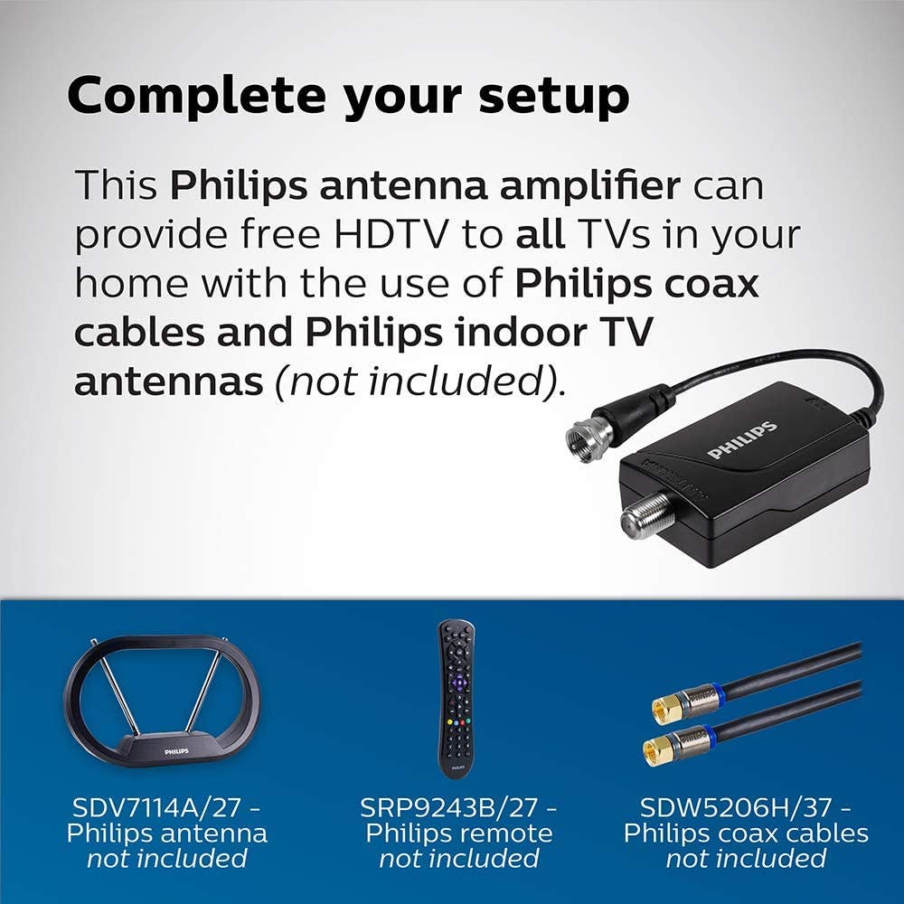 Philips Indoor Antenna Amplifier with AC Power Adapter, Black