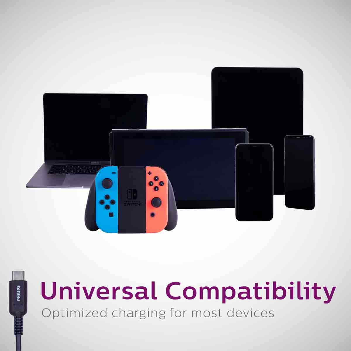 Philips 6ft. USB-C to USB-A Charging Cable, Black