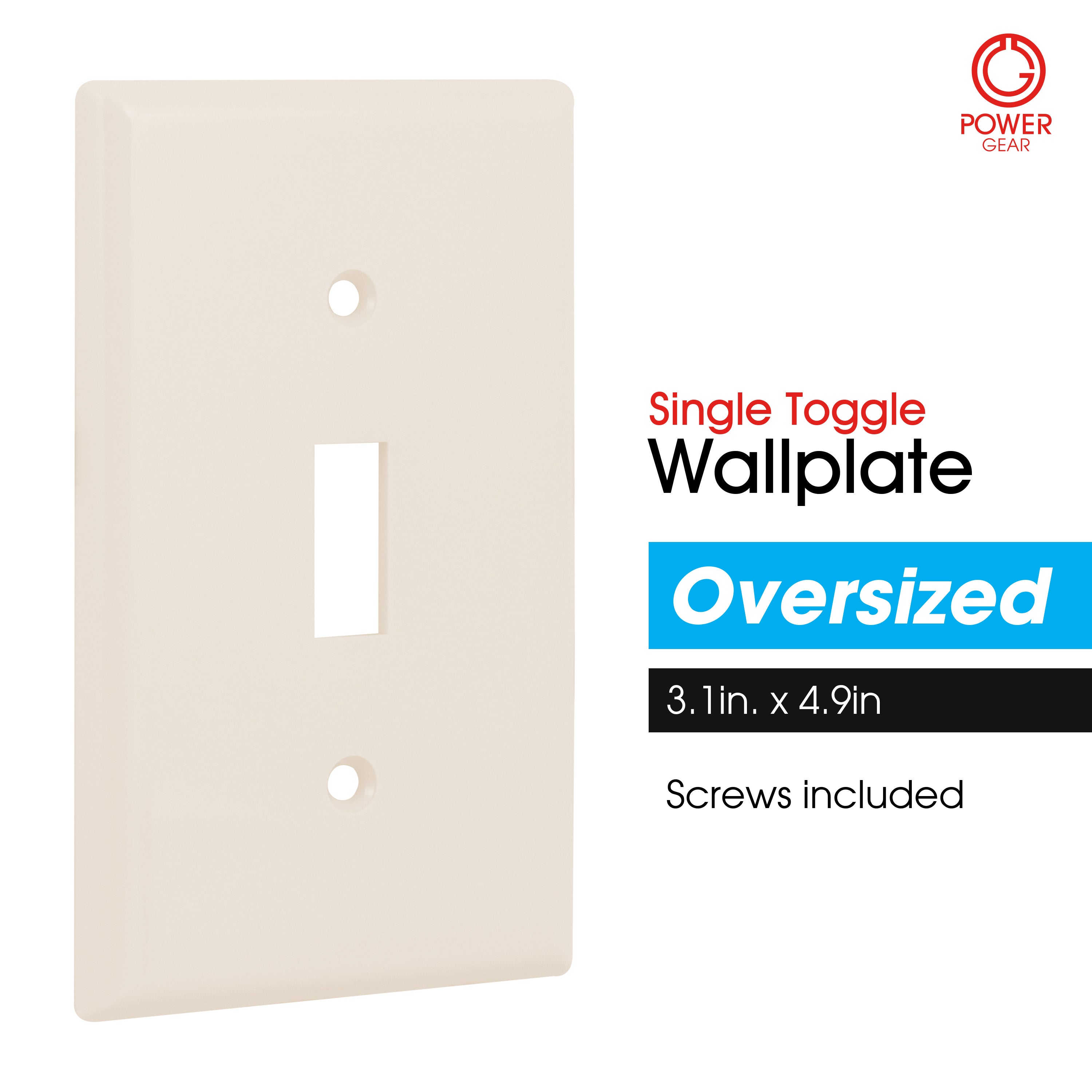 Power Gear Oversized Single Switch Wallplate, Light Almond