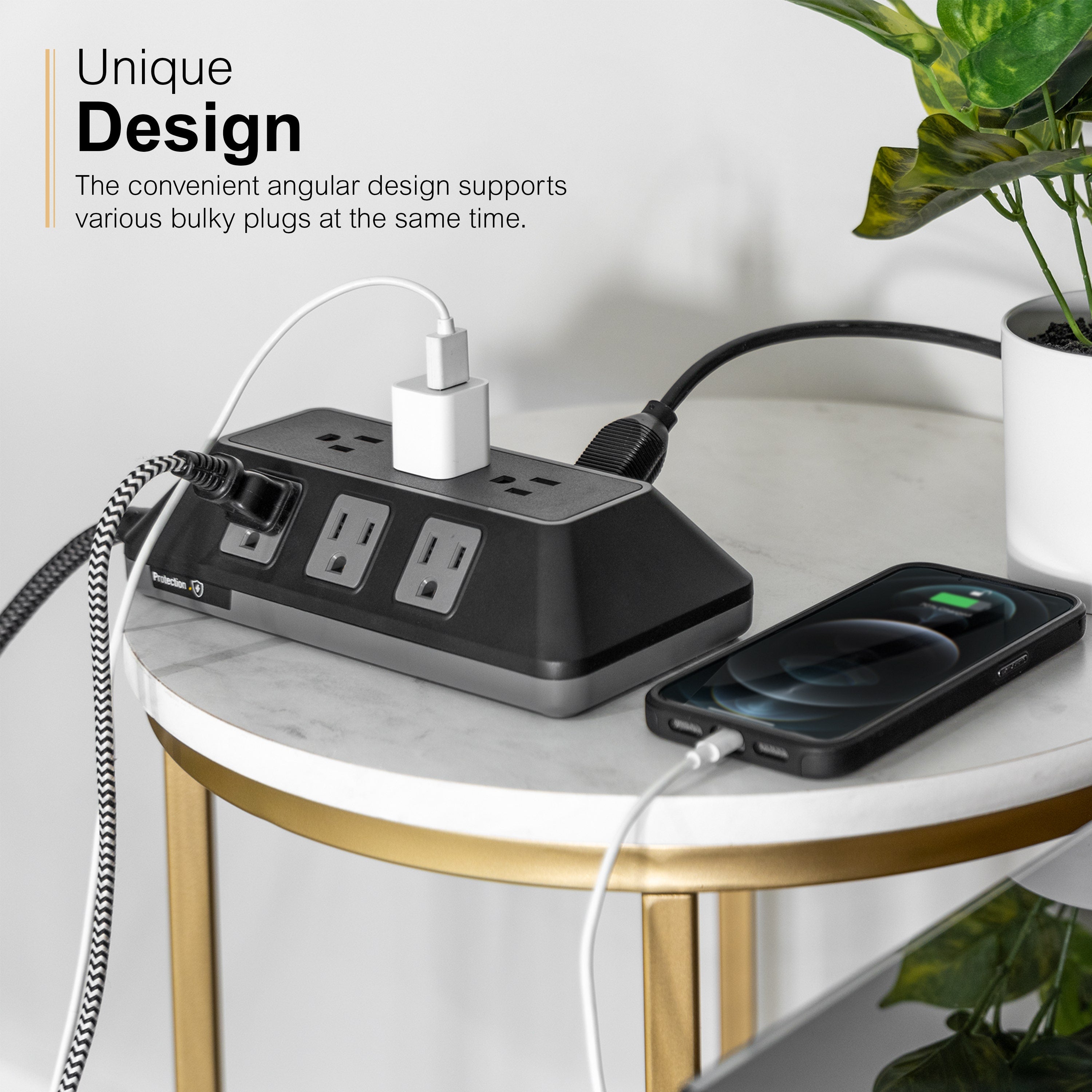 GE 9-Outlet 8ft. Surge Protector with Adapter-Spaced Outlets, Black