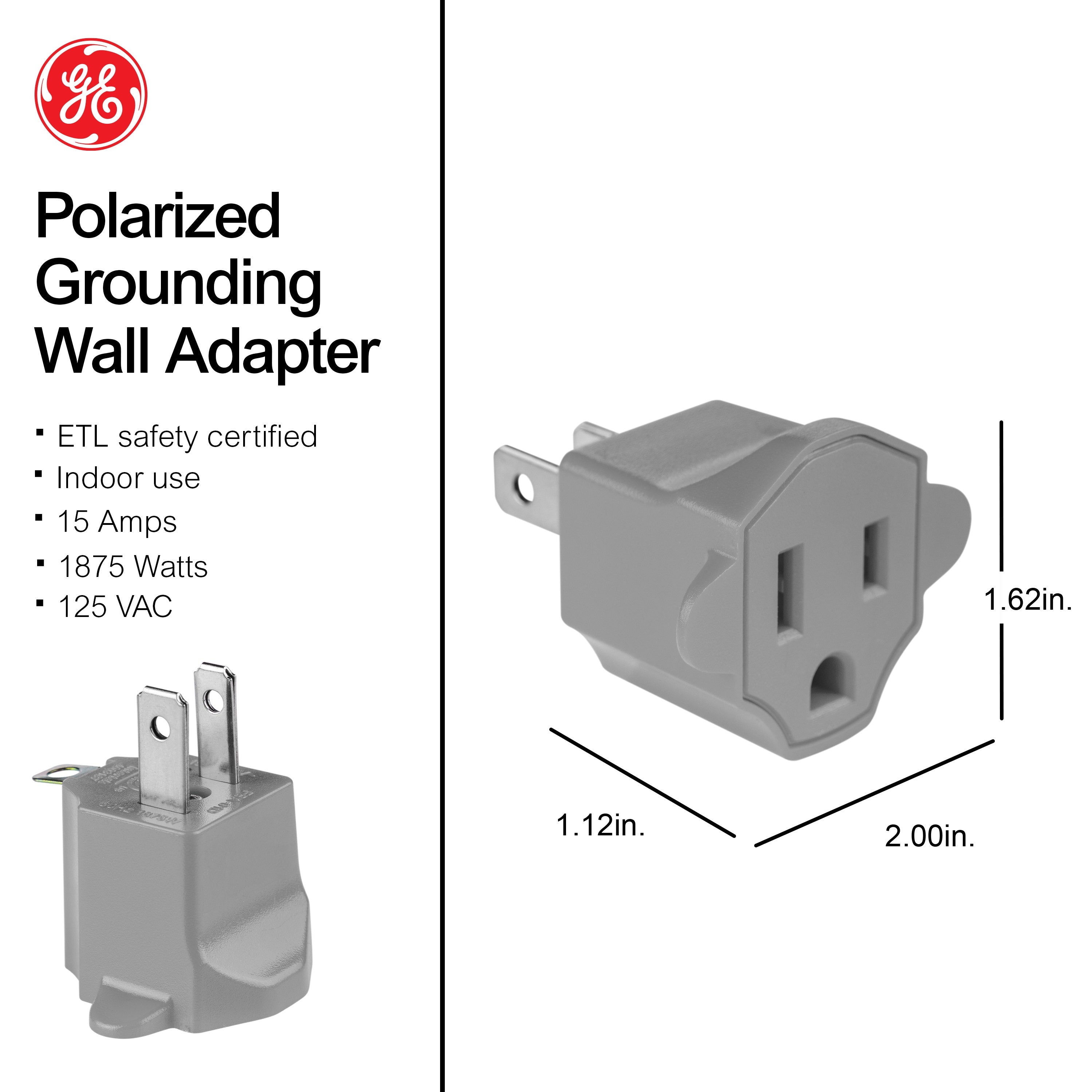 GE Polarized Grounded Adapter, Gray