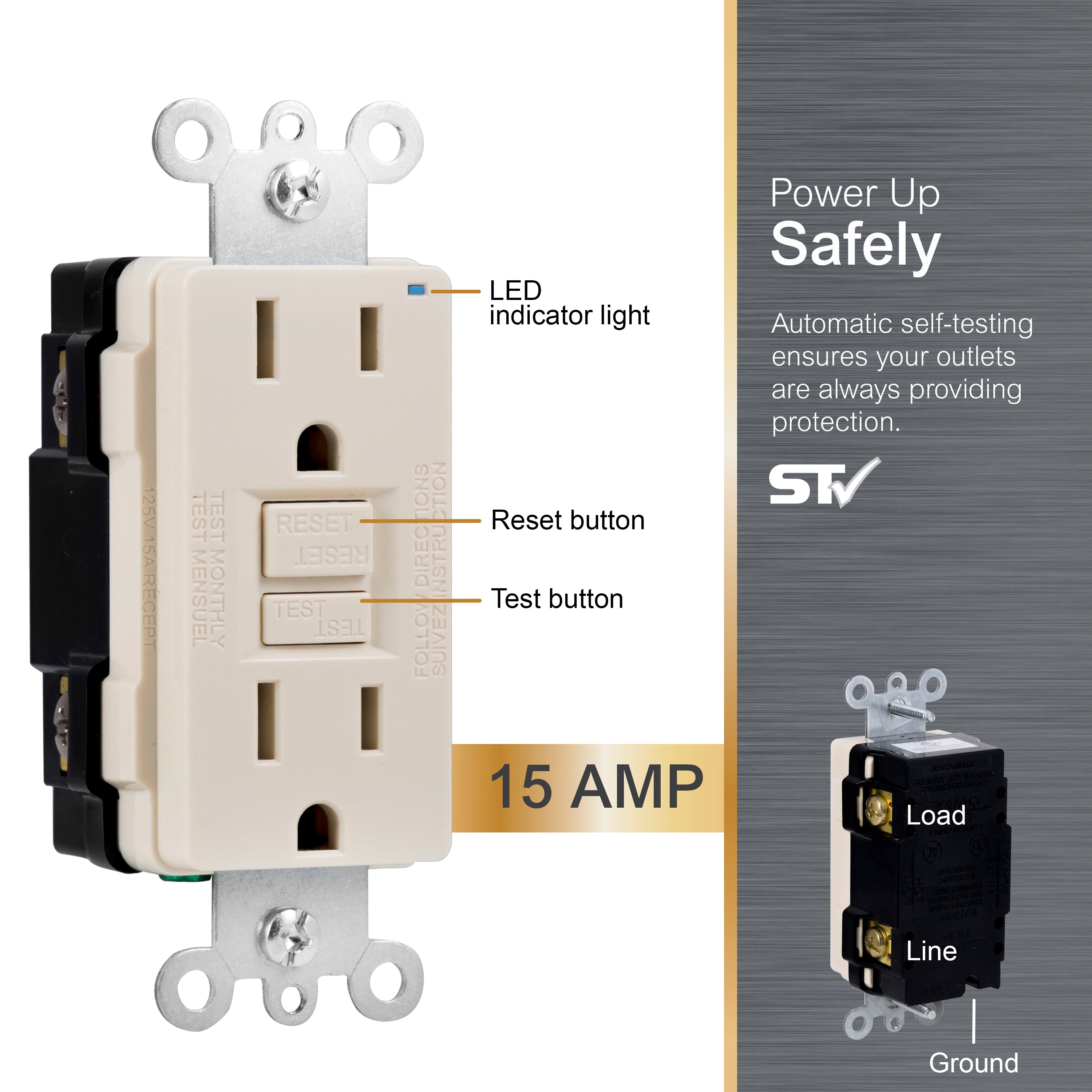 GE GFCI Outlet, 15A, White