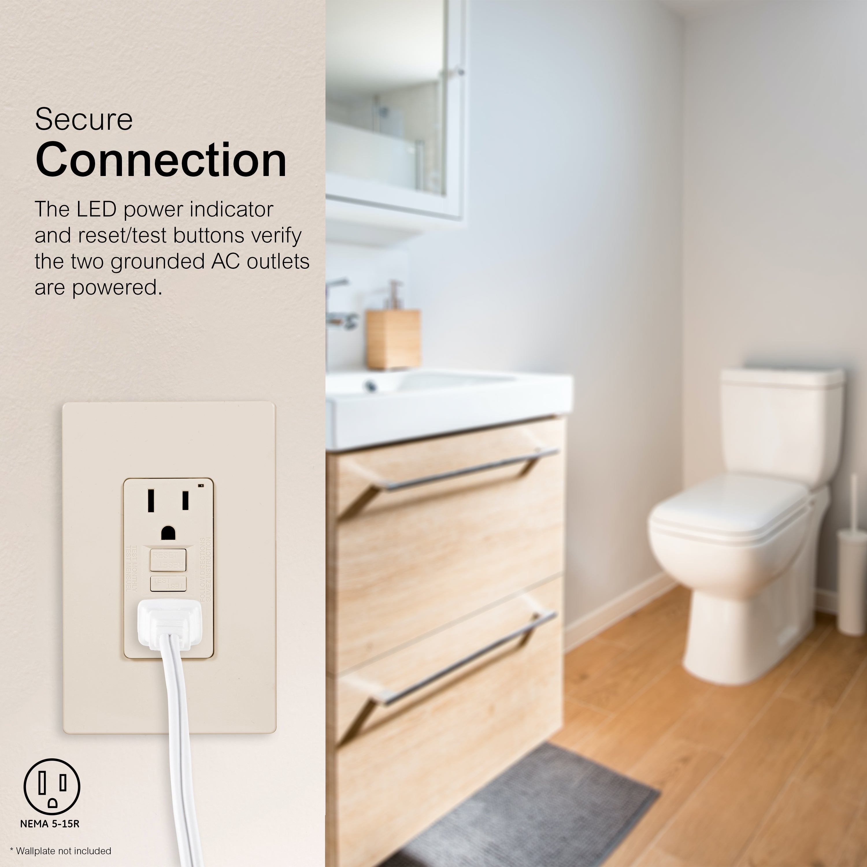 GE GFCI Outlet, 15A, White