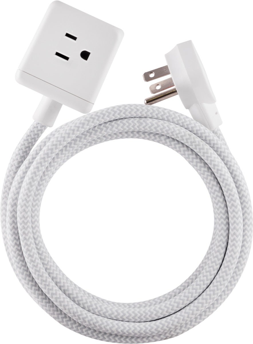 Cordinate 3-Outlet 2-USB 10ft. Braided Extension Cord Cube, White