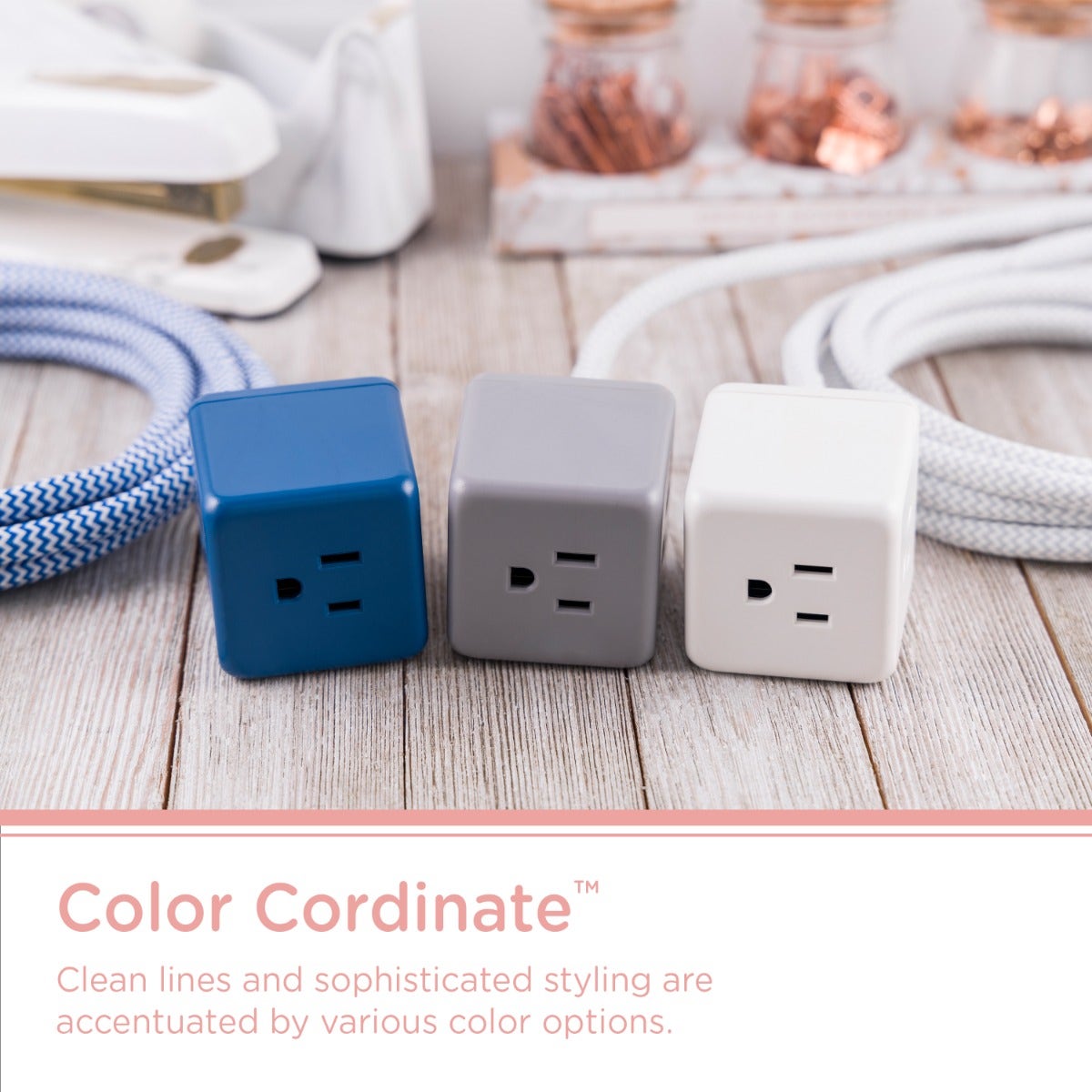 Cordinate 3-Outlet 5ft. Braided Extension Cord Cube, Blush