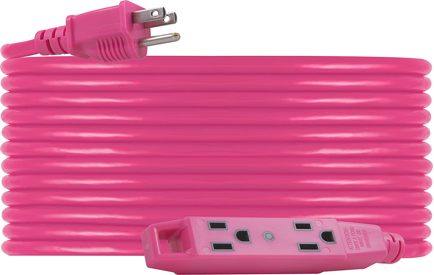 UltraPro 3-Outlet 50ft. Heavy Duty Indoor/Outdoor Extension Cord, Pink
