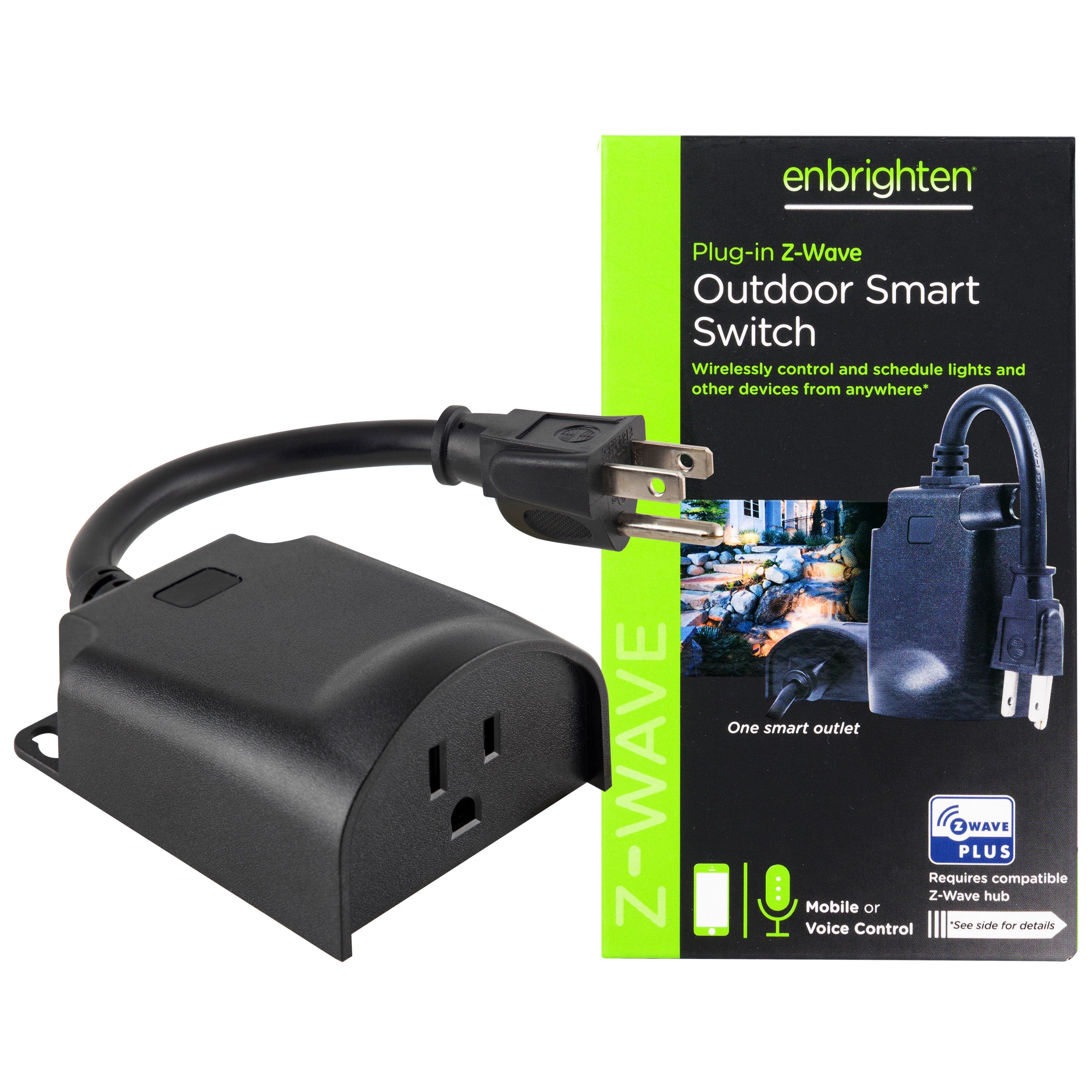 Enbrighten Z-Wave Plug-In Outdoor Smart Switch, Black