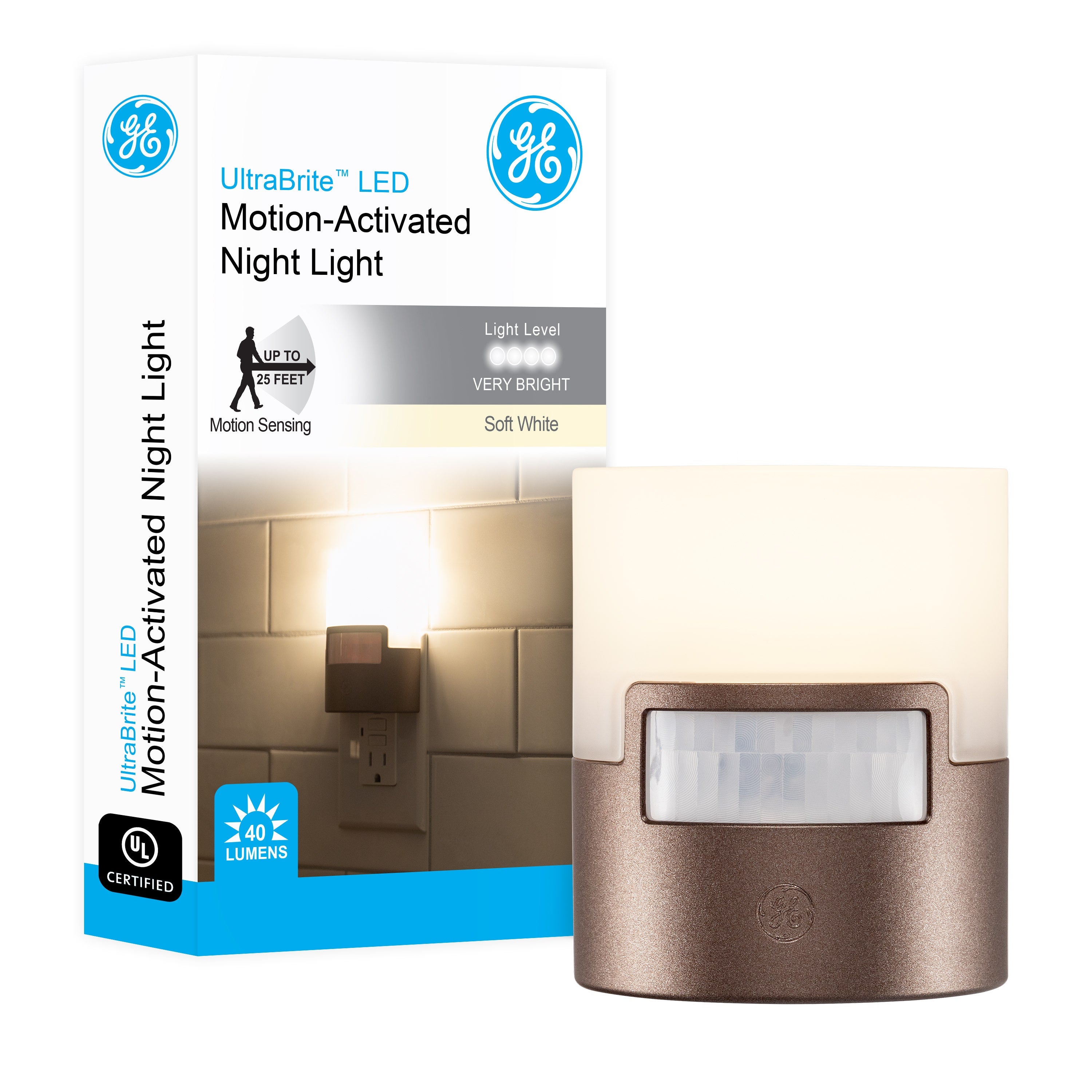 GE UltraBrite Motion Activated LED Night Light, Bronze