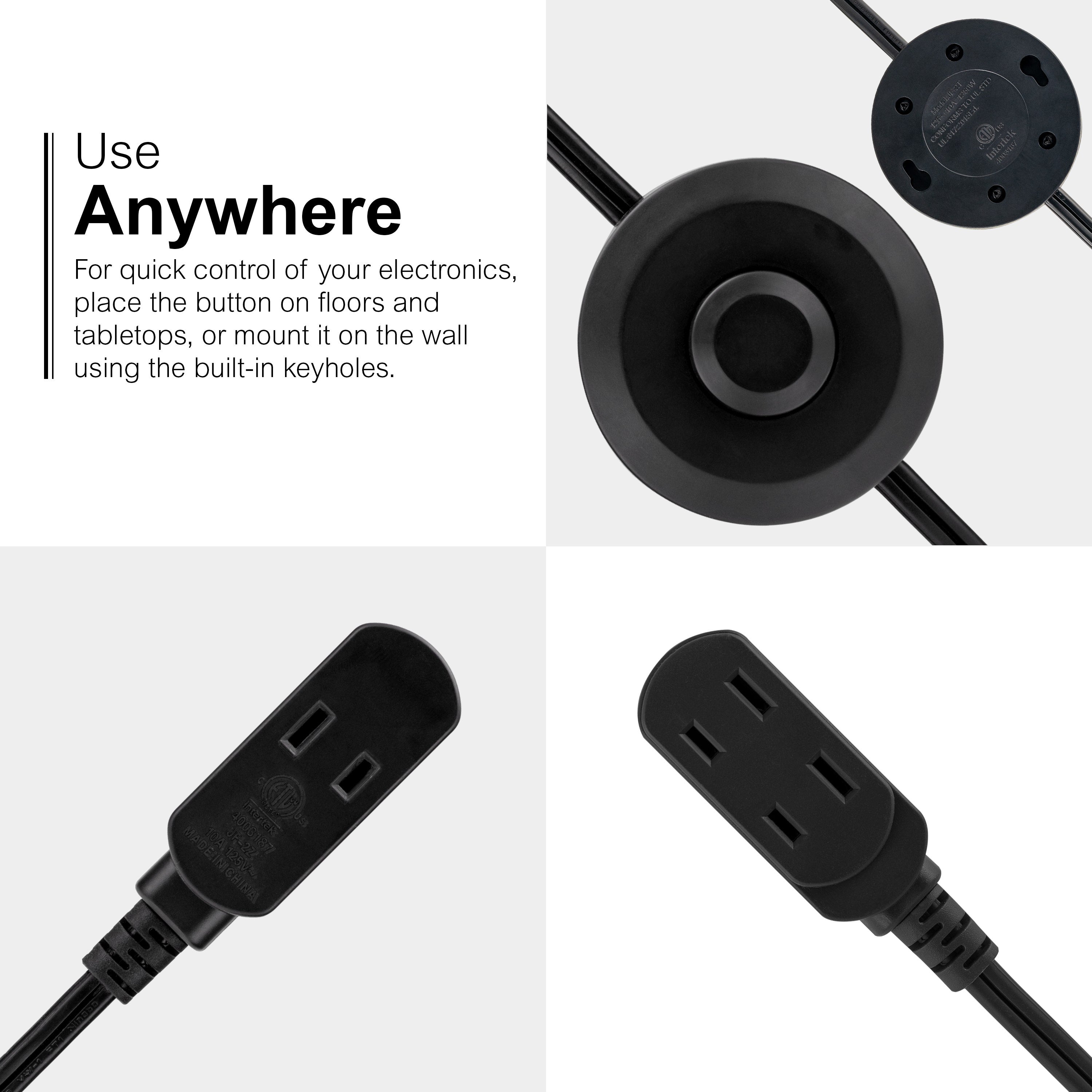 GE 3-Outlet 9ft. Extension Cord with Footswitch, Black