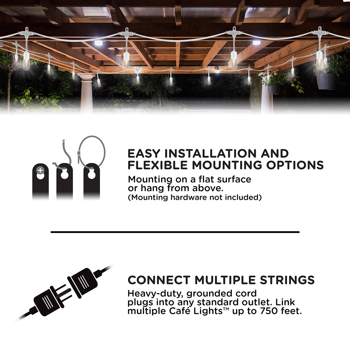 Enbrighten Vintage LED Cafe Lights, 12 Bulbs, 24ft. White Cord