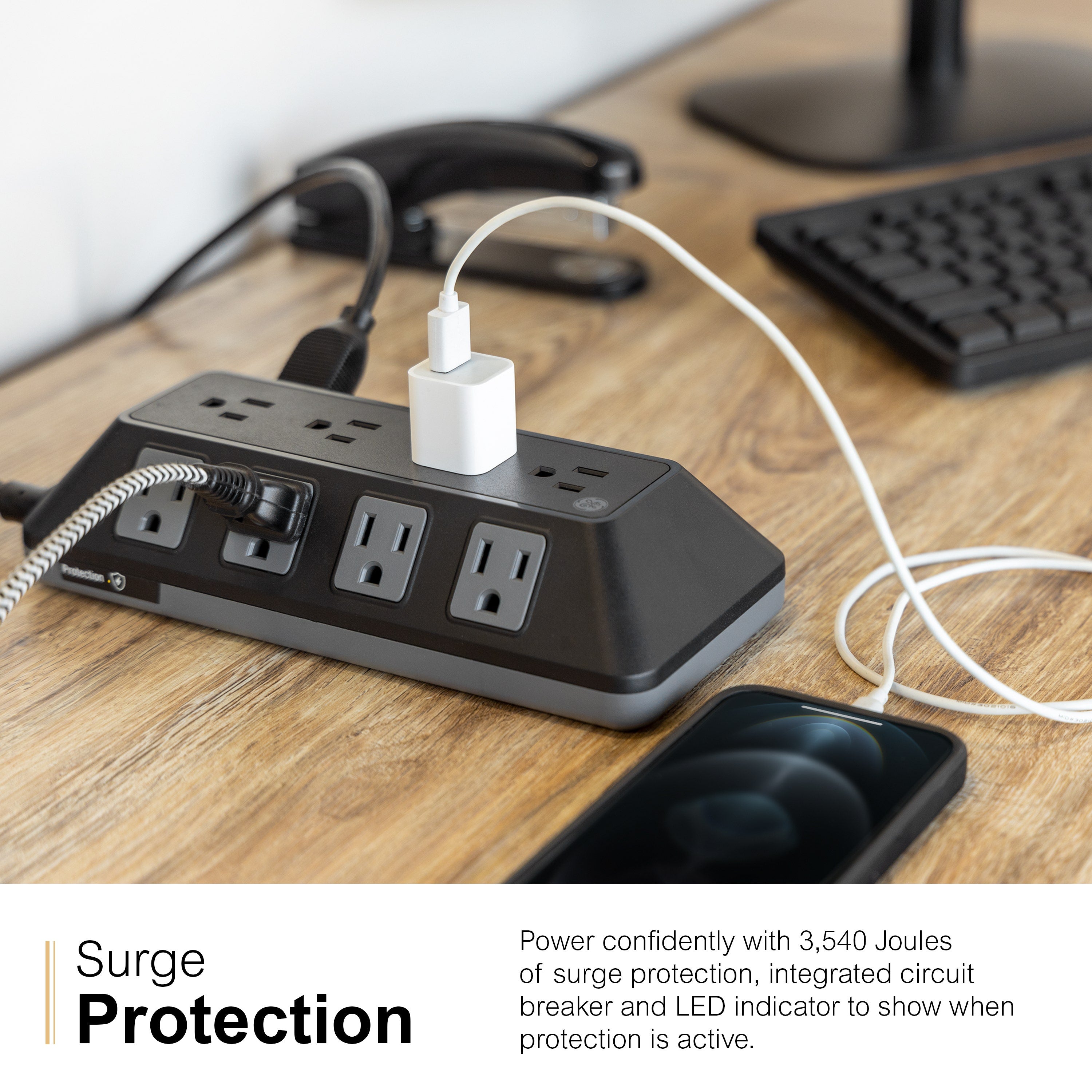 GE 12-Outlet 6ft. Surge Protector with Adapter-Spaced Outlets, Black