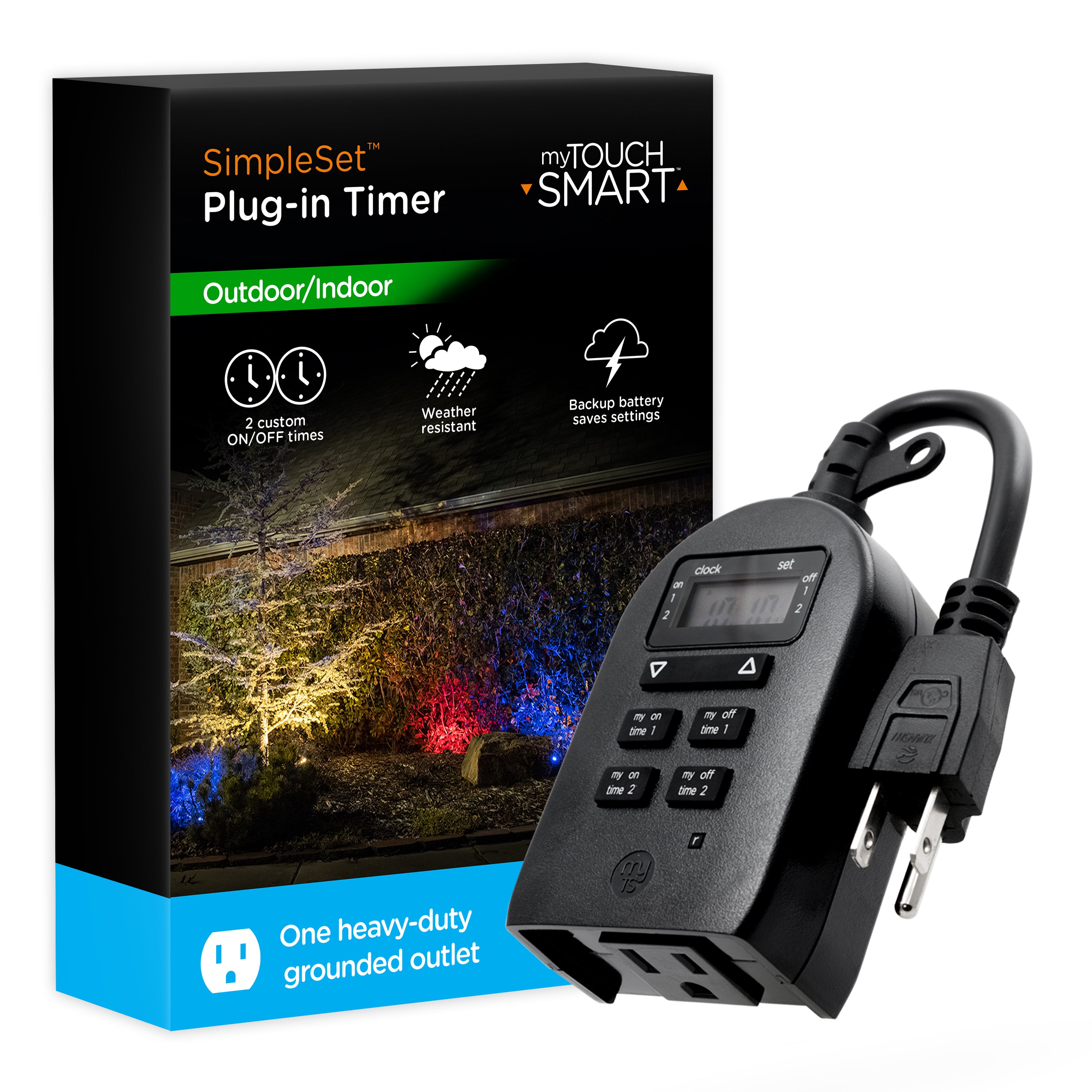 myTouchSmart Simple Set Digital Timer, Outdoor, 1 Grounded Outlet, Black