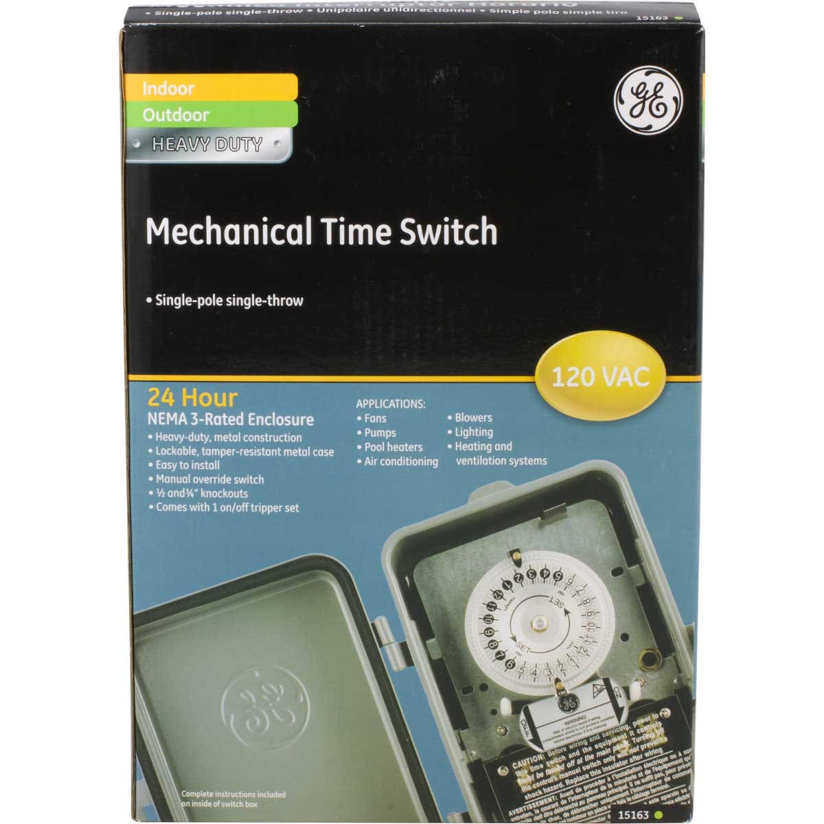 GE Indoor/Outdoor 24-Hour Heavy Duty Mechanical Time Switch, 120 VAC, Gray