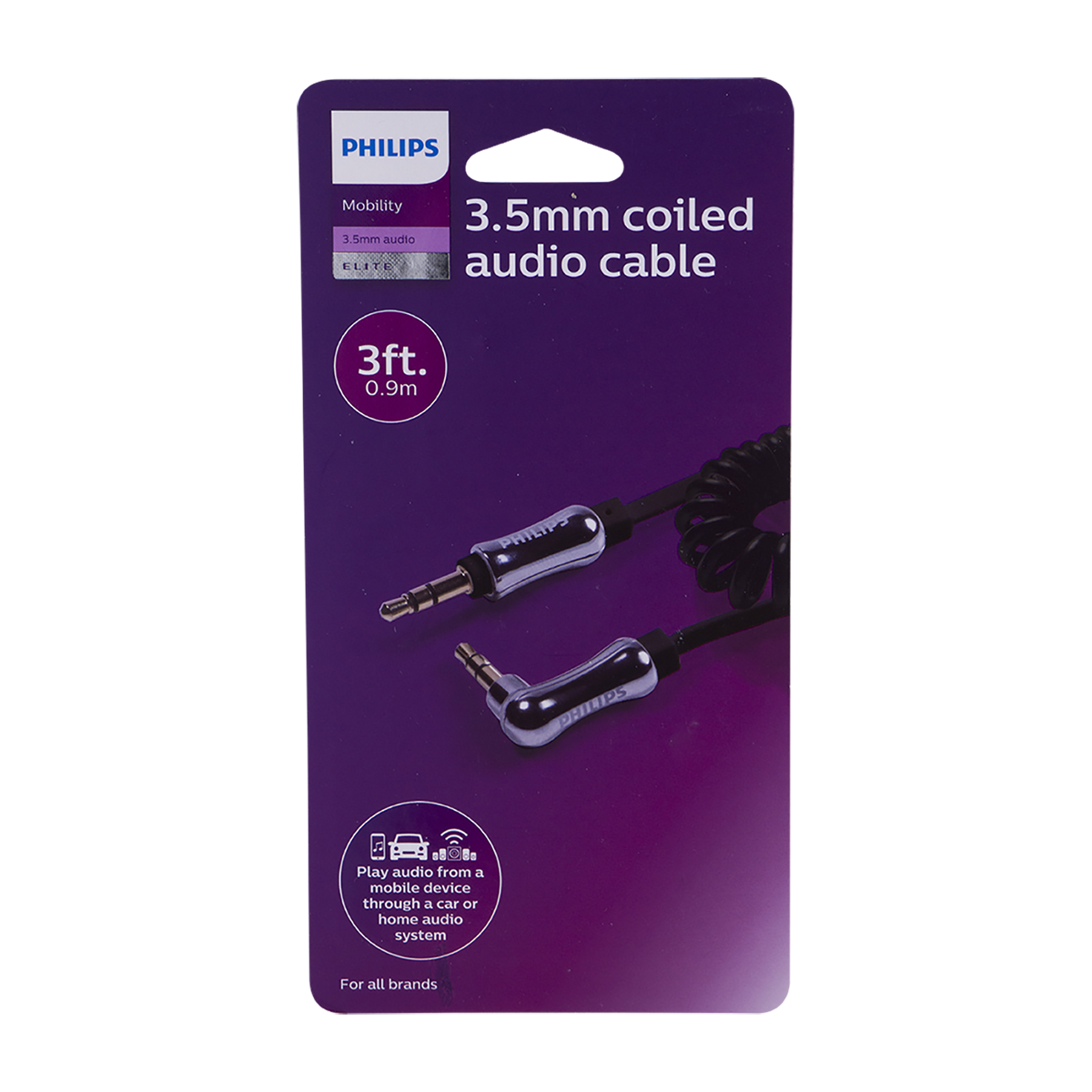 Philips Elite 3ft. 3.5mm Coiled Auxiliary Audio Cable, Black