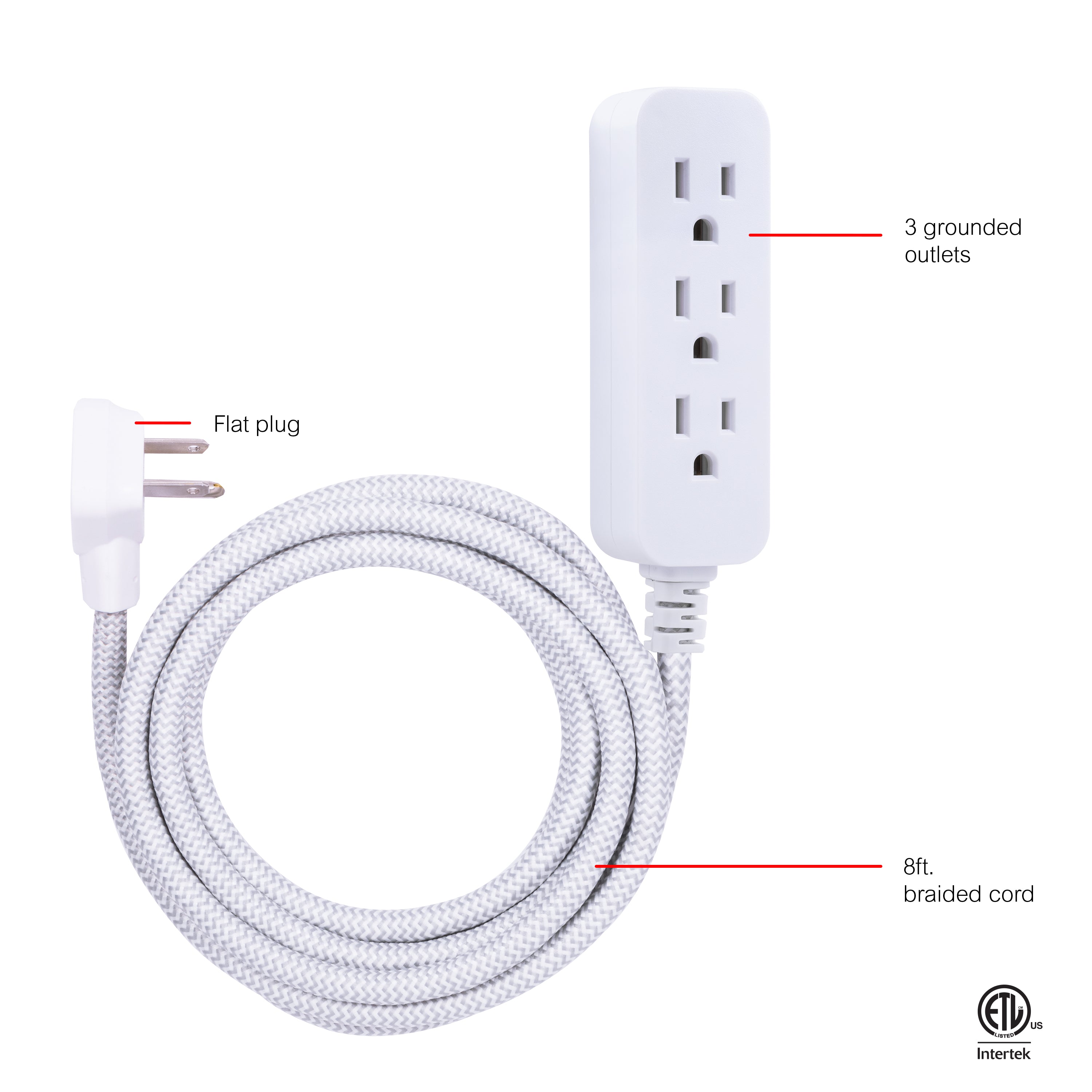 GE Surge Protector, 245J, Gray/White, 8ft.
