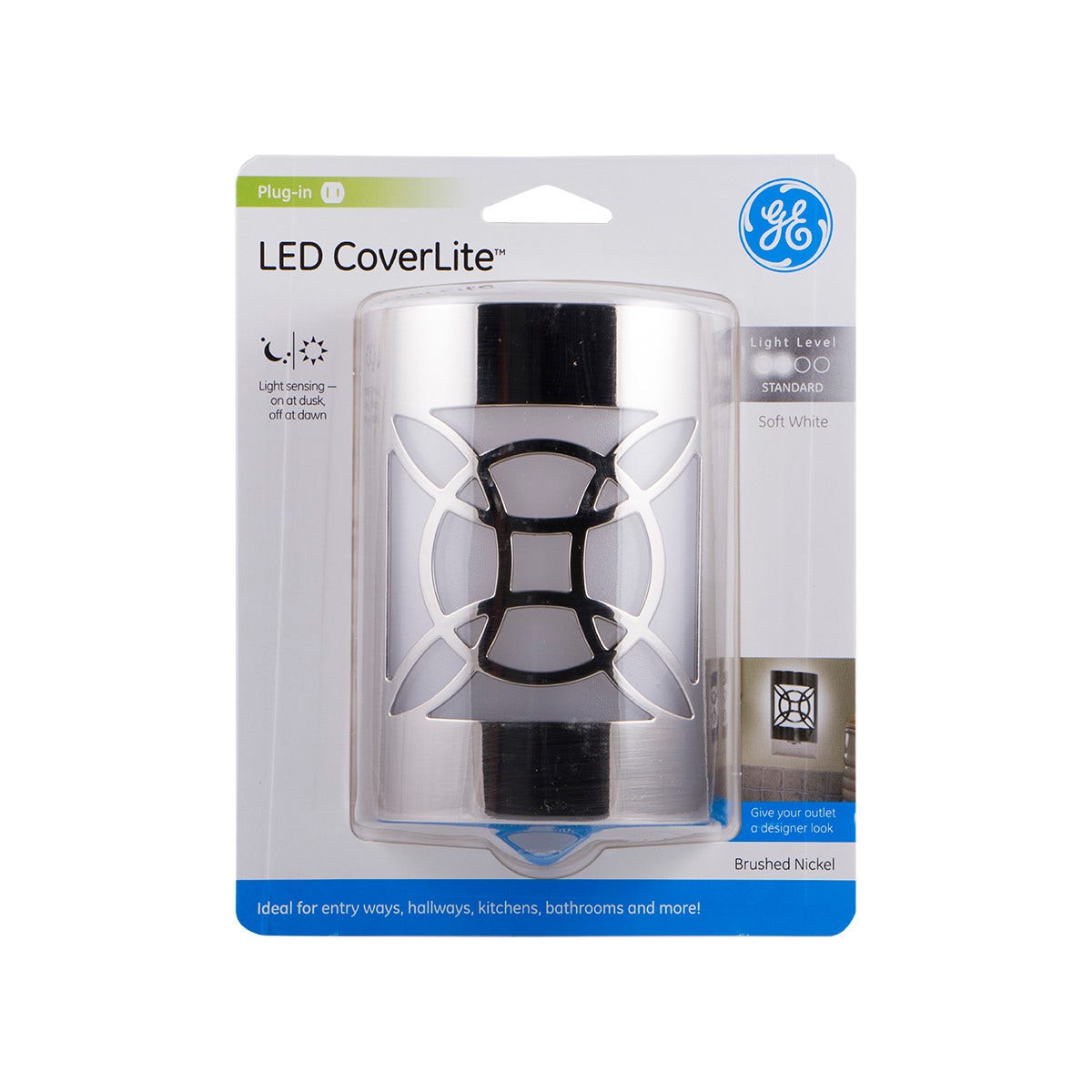 GE CoverLite Celtic Design Light Sensing LED Night Light, Brushed Nickel