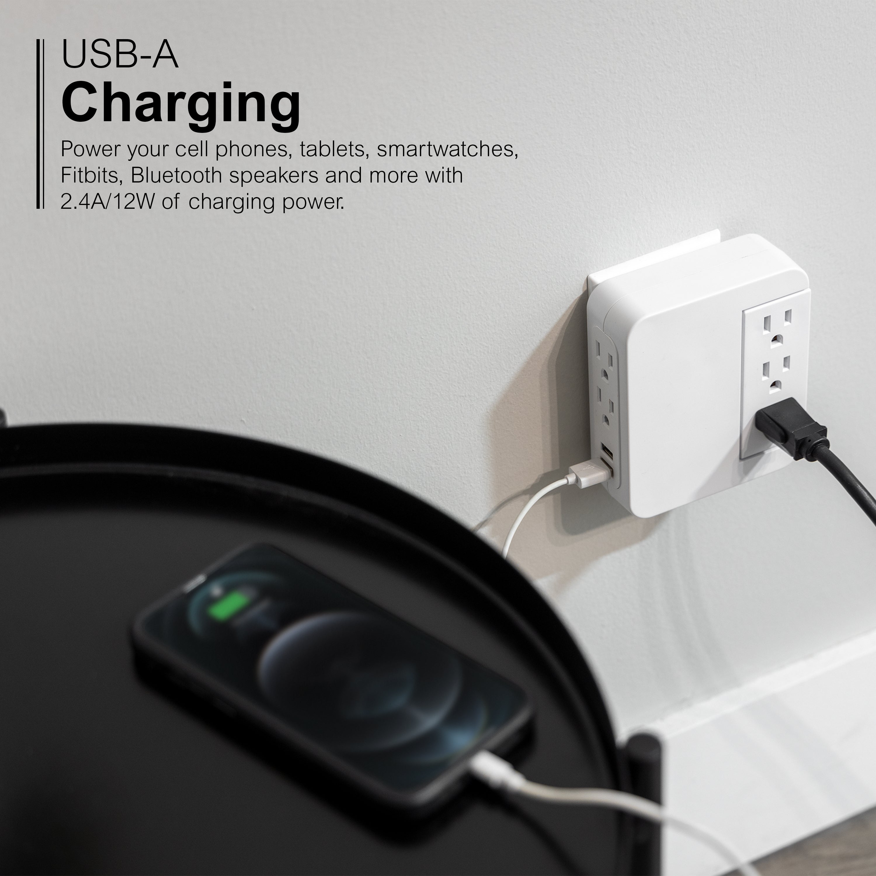 GE 5-Outlet Swivel Surge Tap with USB, 560J, 2 Ports, 2.4A, White, 2 Pack