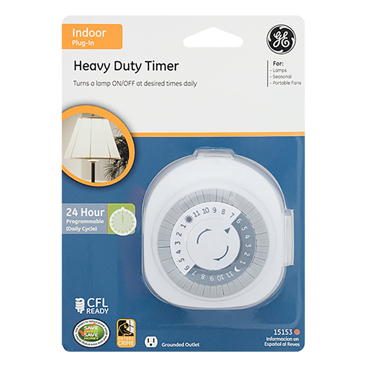GE Indoor Plug-In 24-Hour Heavy Duty Mechanical Timer, White