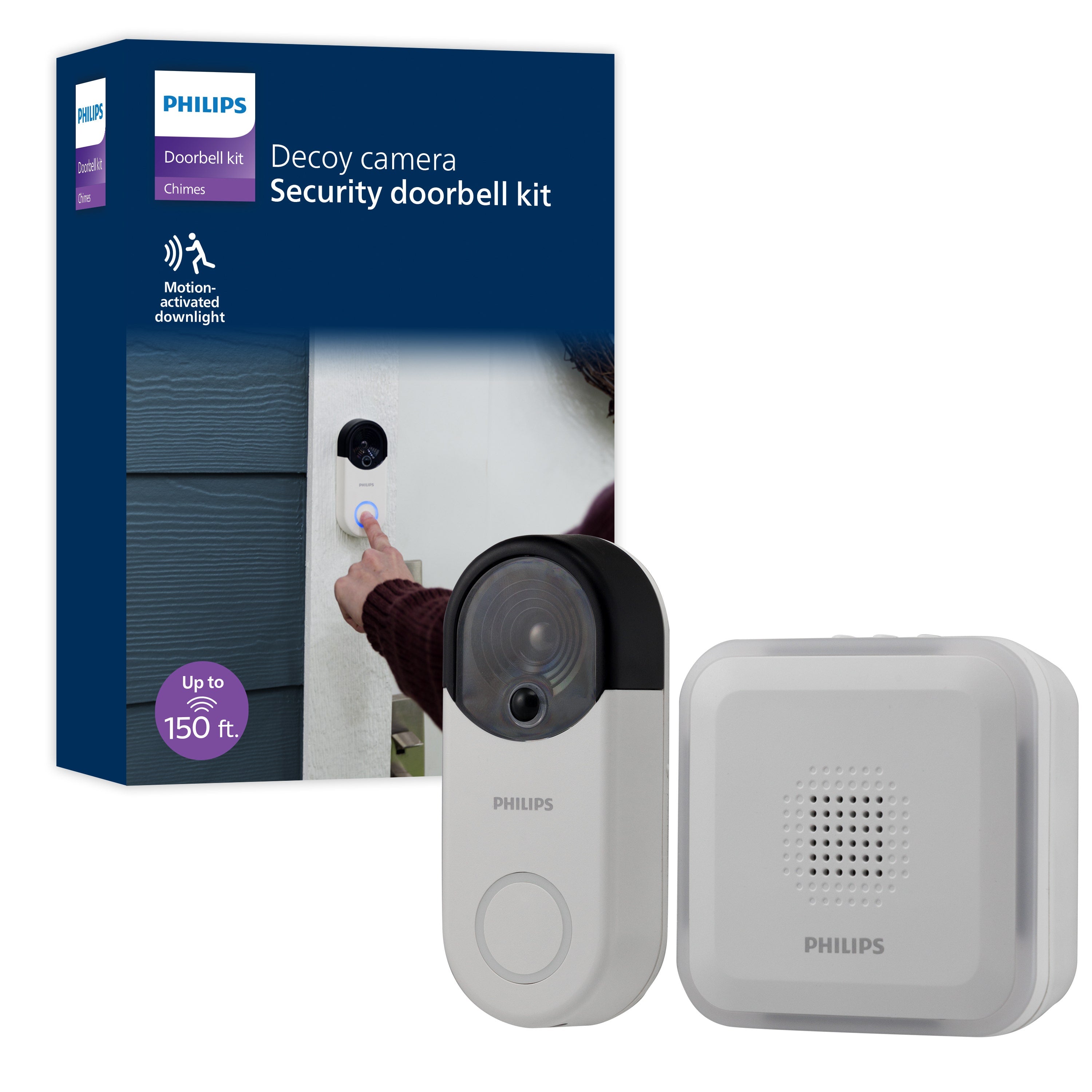 Philips Battery Operated 32-Chime Decoy Security Camera Doorbell, White