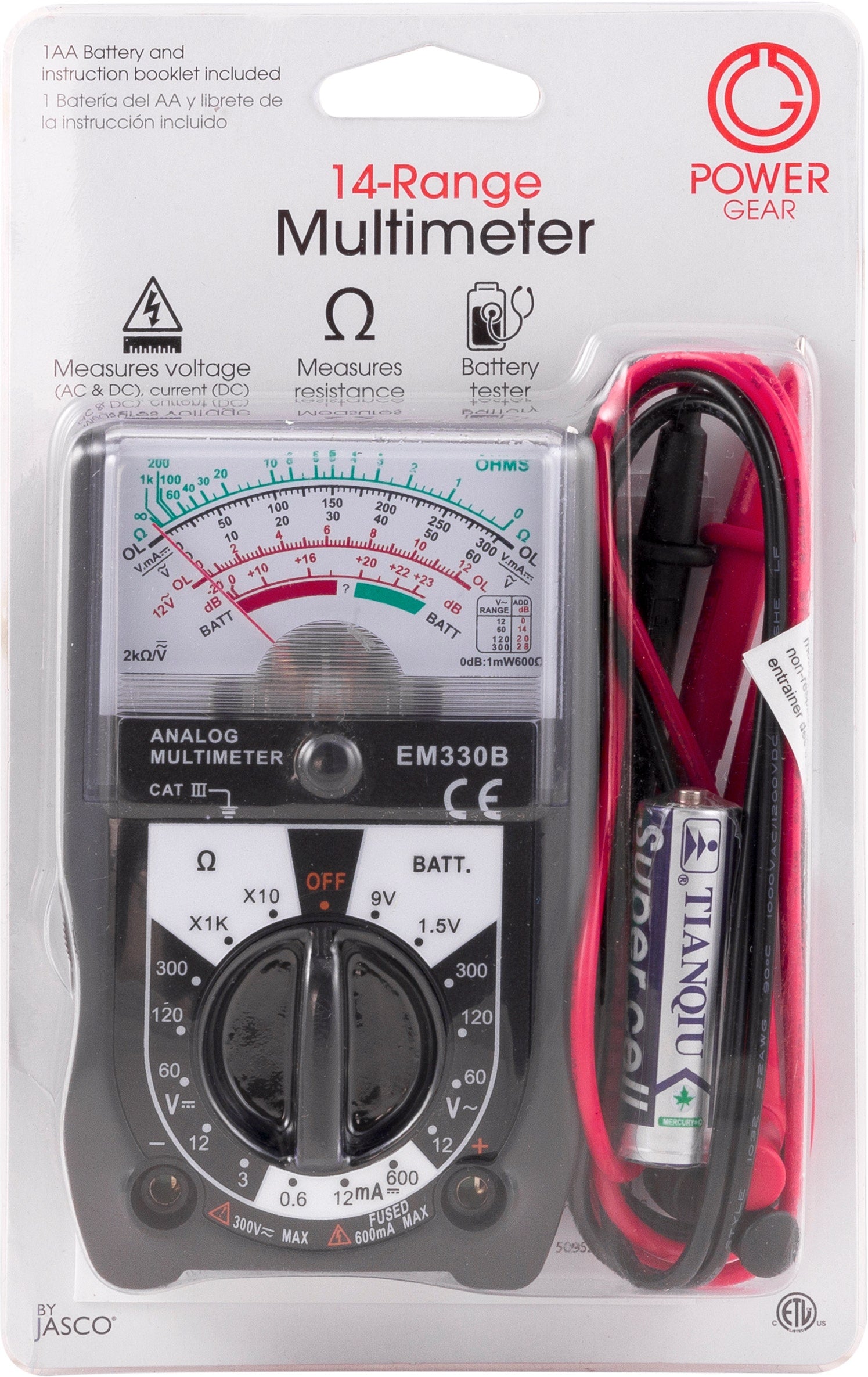 Power Gear 14-Range Analog Multimeter, Black
