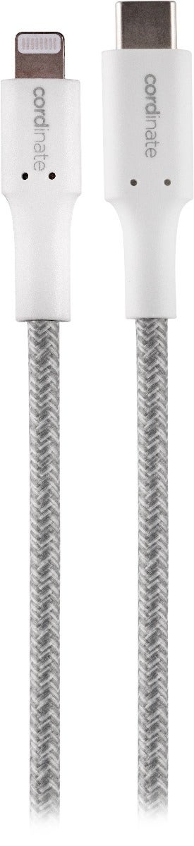 Cordinate 6ft. USB-C Lightning Charging Cable with Braided Cord, White/Gray