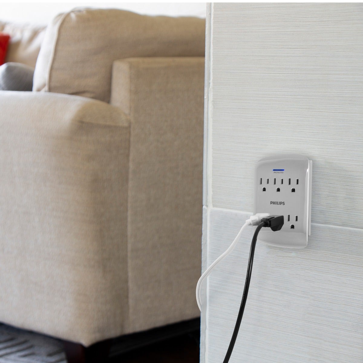 Philips 6-Outlet Wall Tap with Surge Protection, 4 Pack, Gray