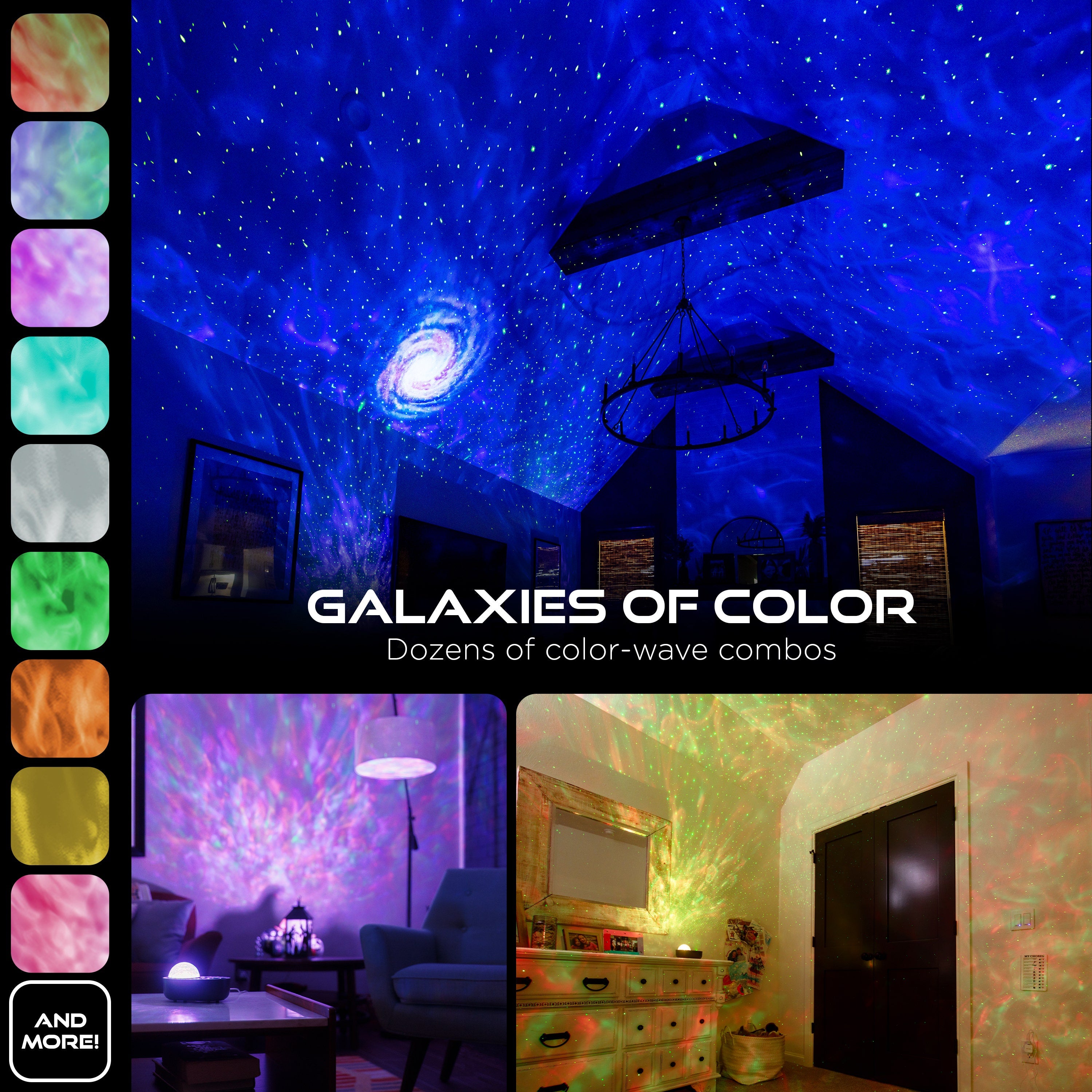 Enbrighten Galaxy Wave Projector LED Tabletop Night Light with Sound Effects, Gray