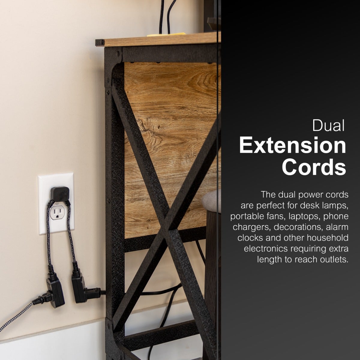 GE 3-Outlet 10in. Dual Split Extension Cord, Black
