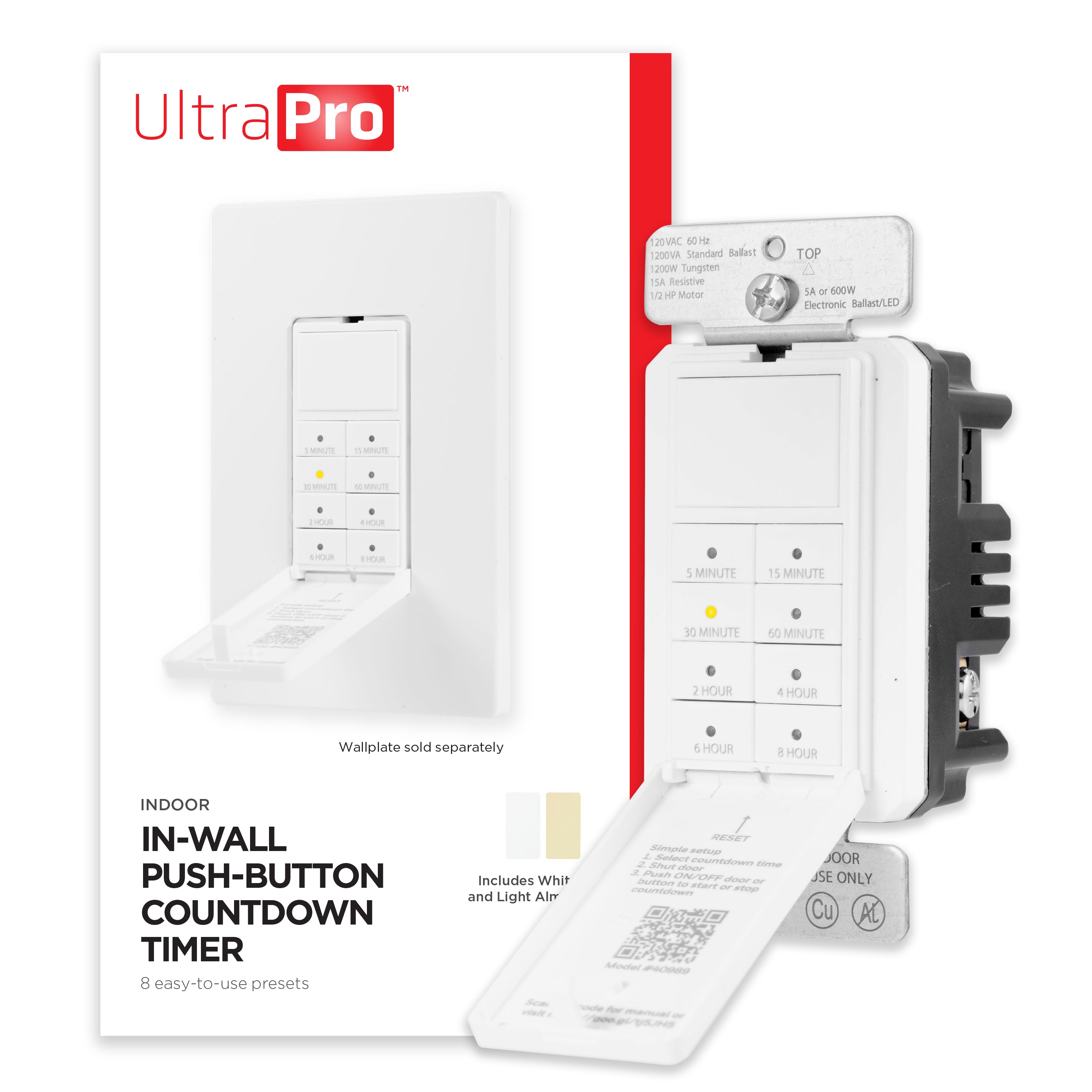 UltraPro In-Wall Push-Button Countdown Timer, White