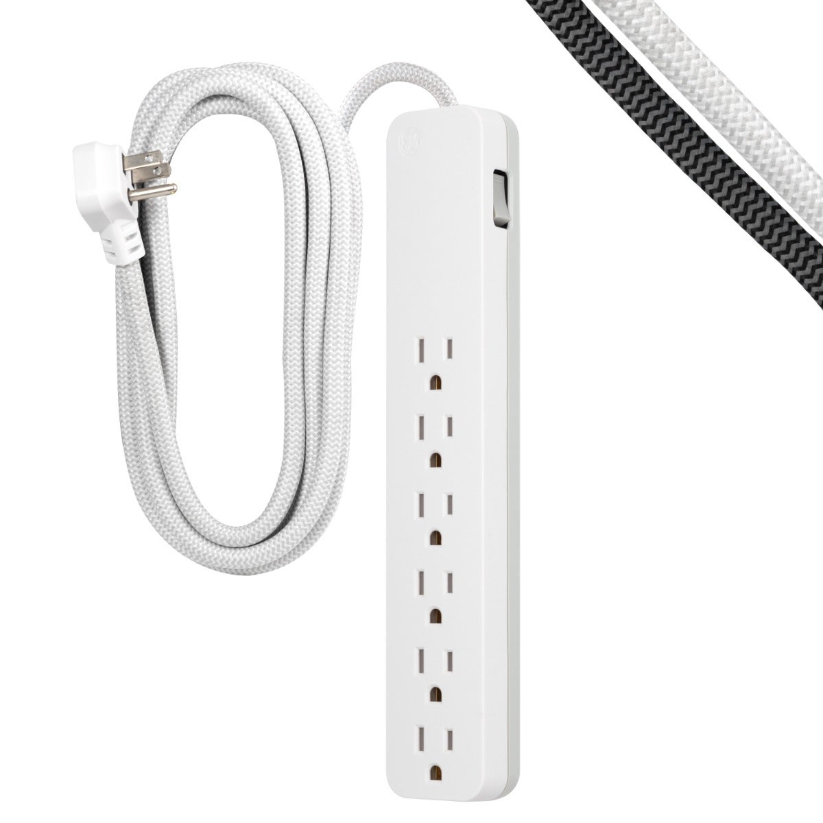 GE 6-Outlet 10ft. Surge Protector with Braided Cord, White