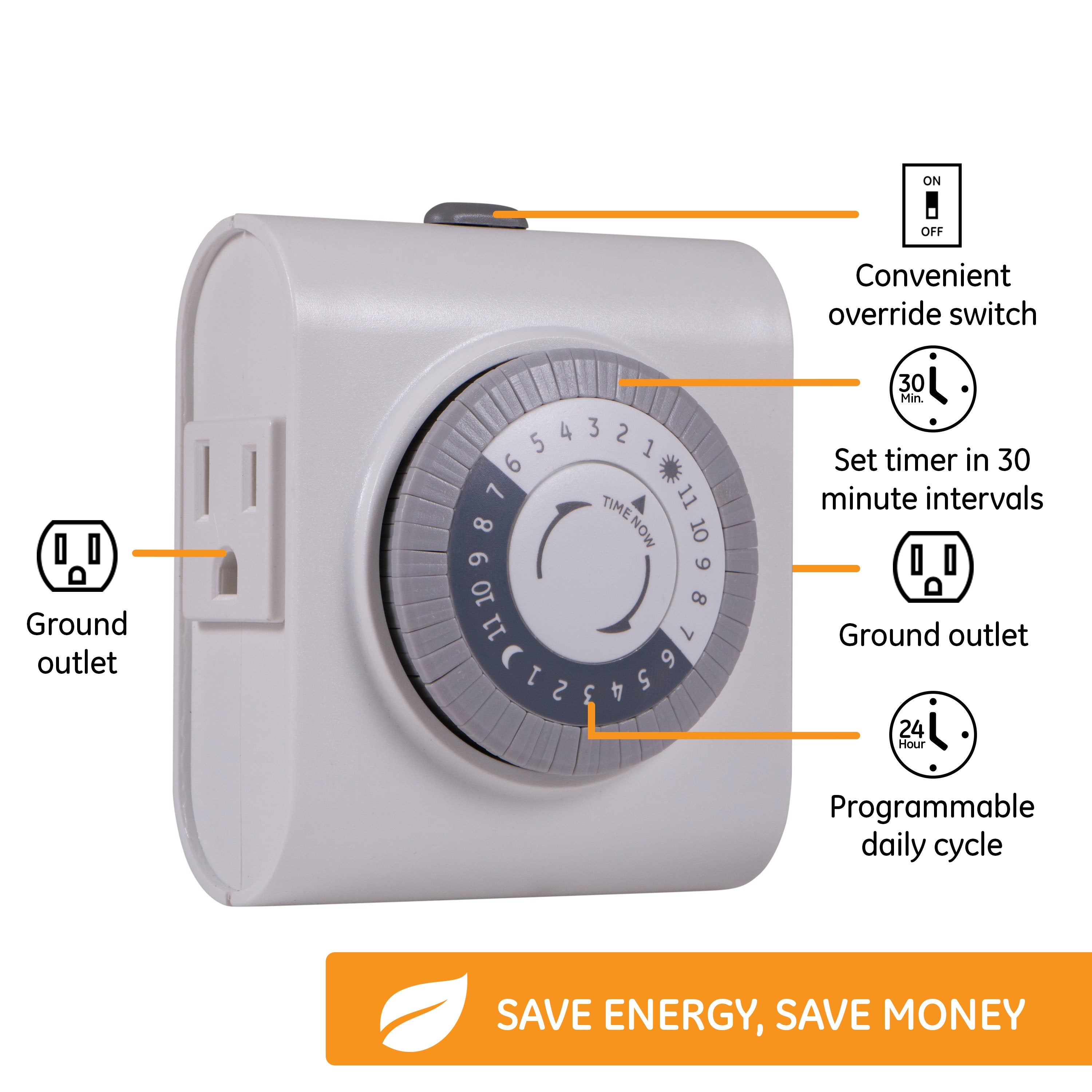 GE Indoor Plug-In 24-Hour Mechanical Timer, White