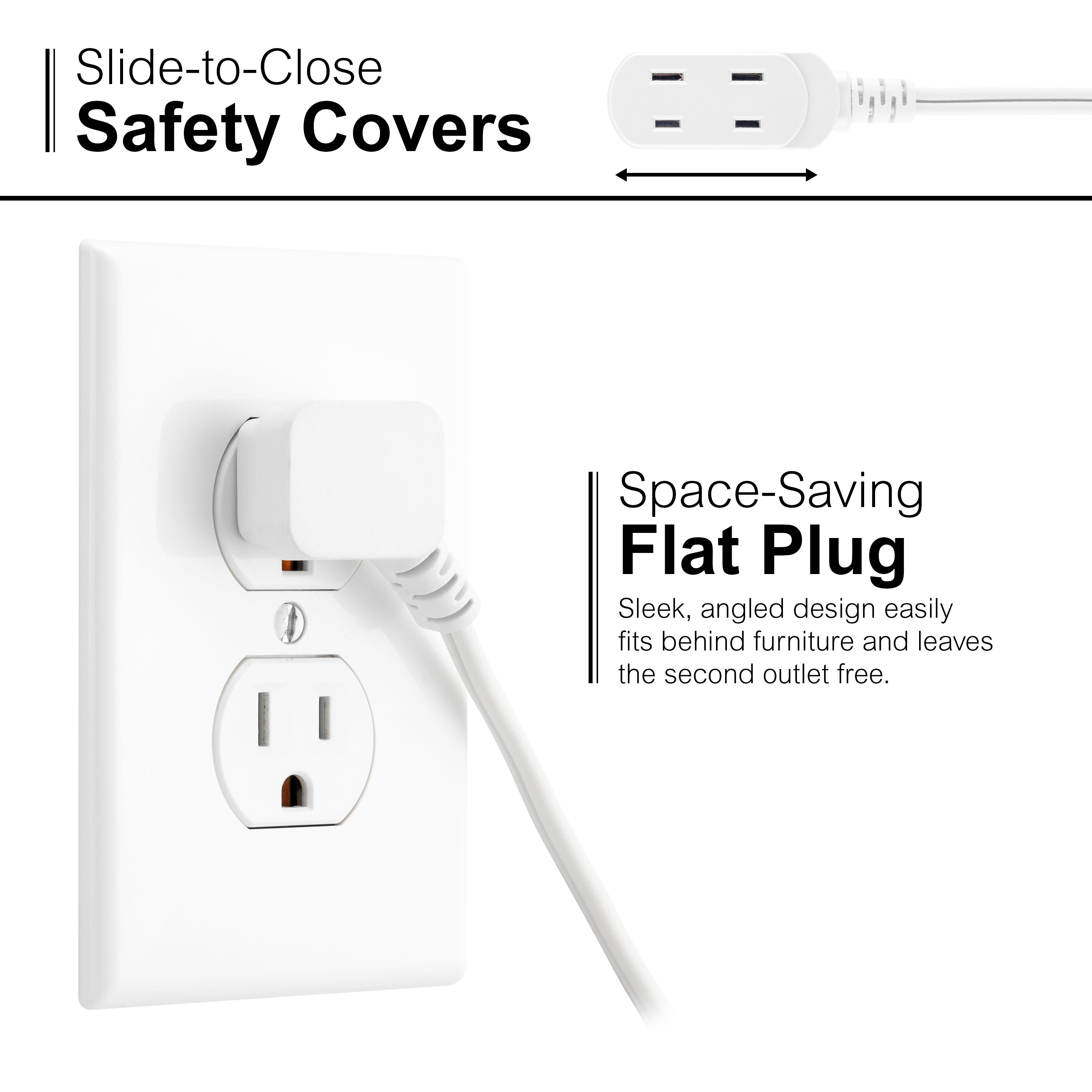 GE 3-Outlet Polarized Extension Cord, Indoor, Foot Switch, 16AWG, 9ft., White
