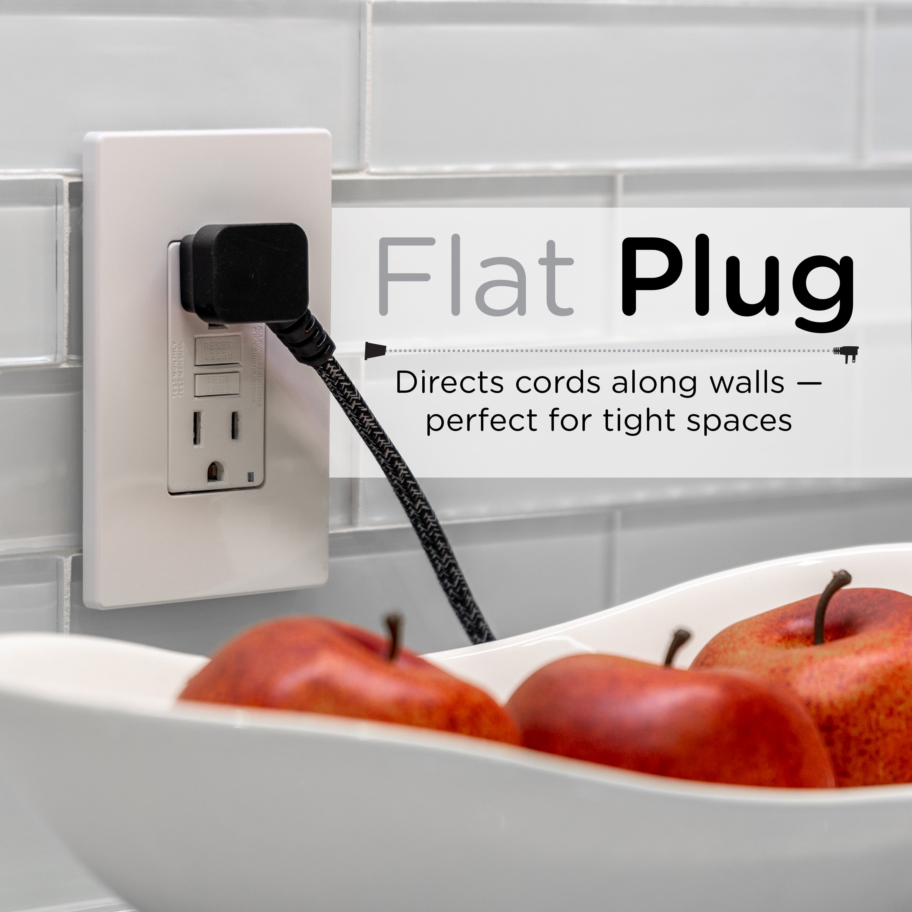 Cordinate 8ft. 3-Outlet Polarized Extension Cord, Black/Gray Heather, Braided Cord