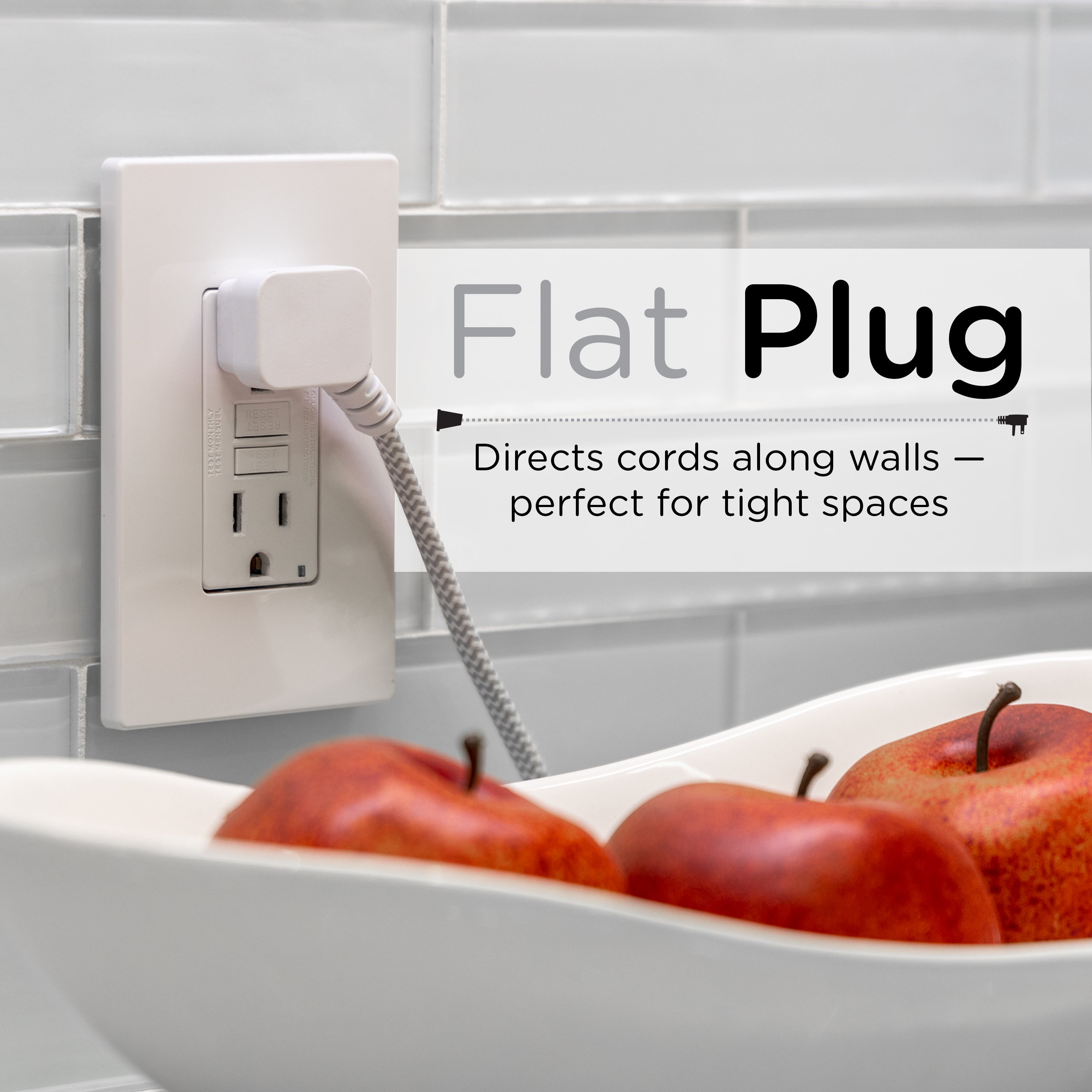 Cordinate 15ft. 3-Outlet Polarized Extension Cord, White/Gray, Braided Cord