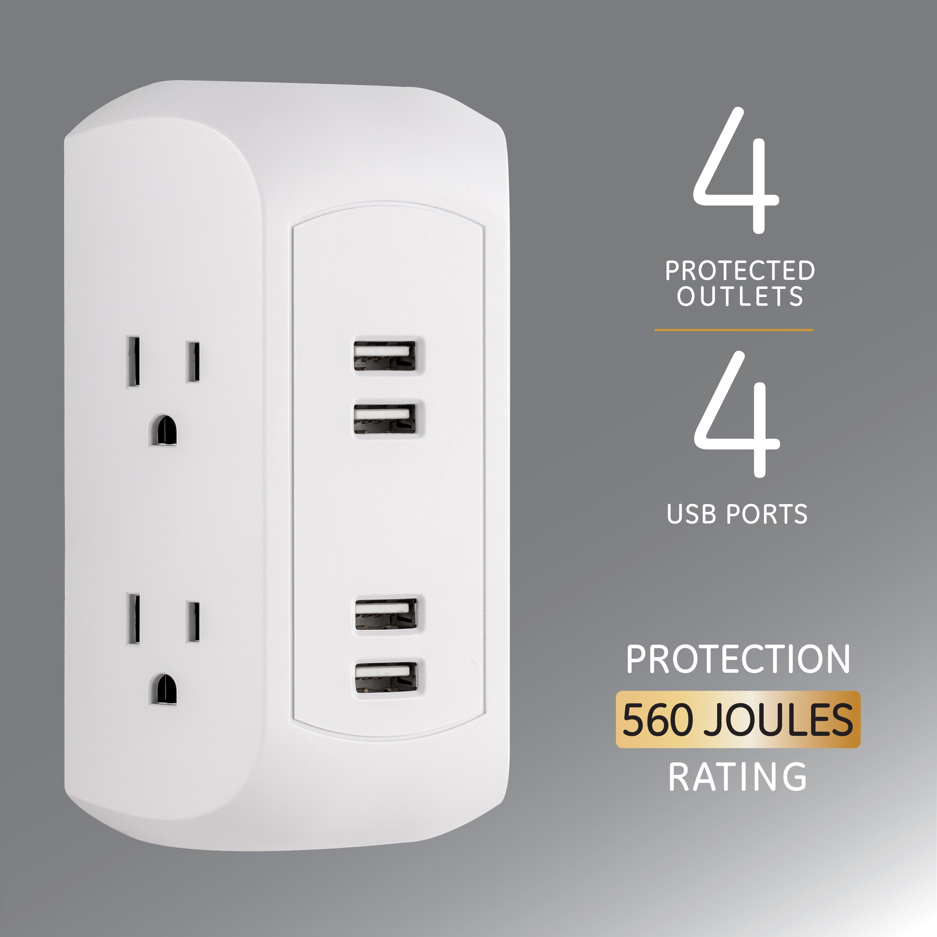 GE 4-Outlet 4-USB Surge Protector Wall Tap