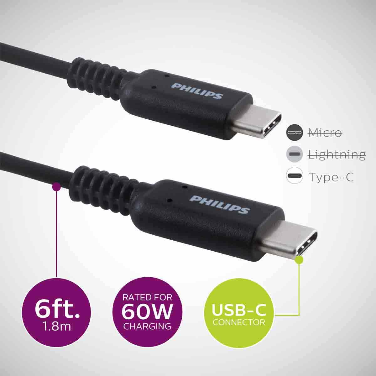 Philips 6ft. USB-C Charging Cable, Black