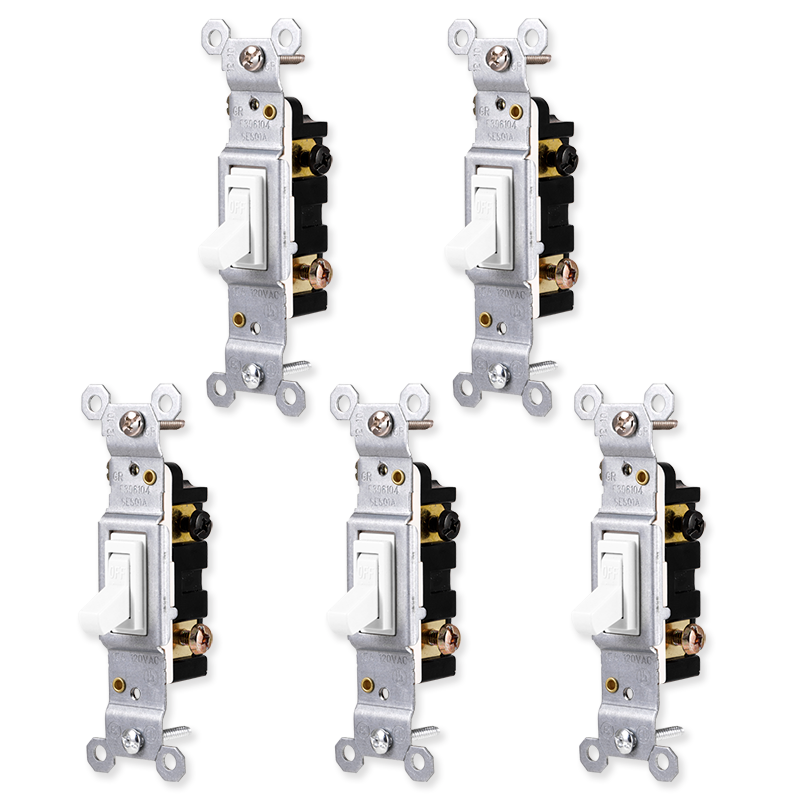 GE Grounding Toggle Switch, White, 5 Pack