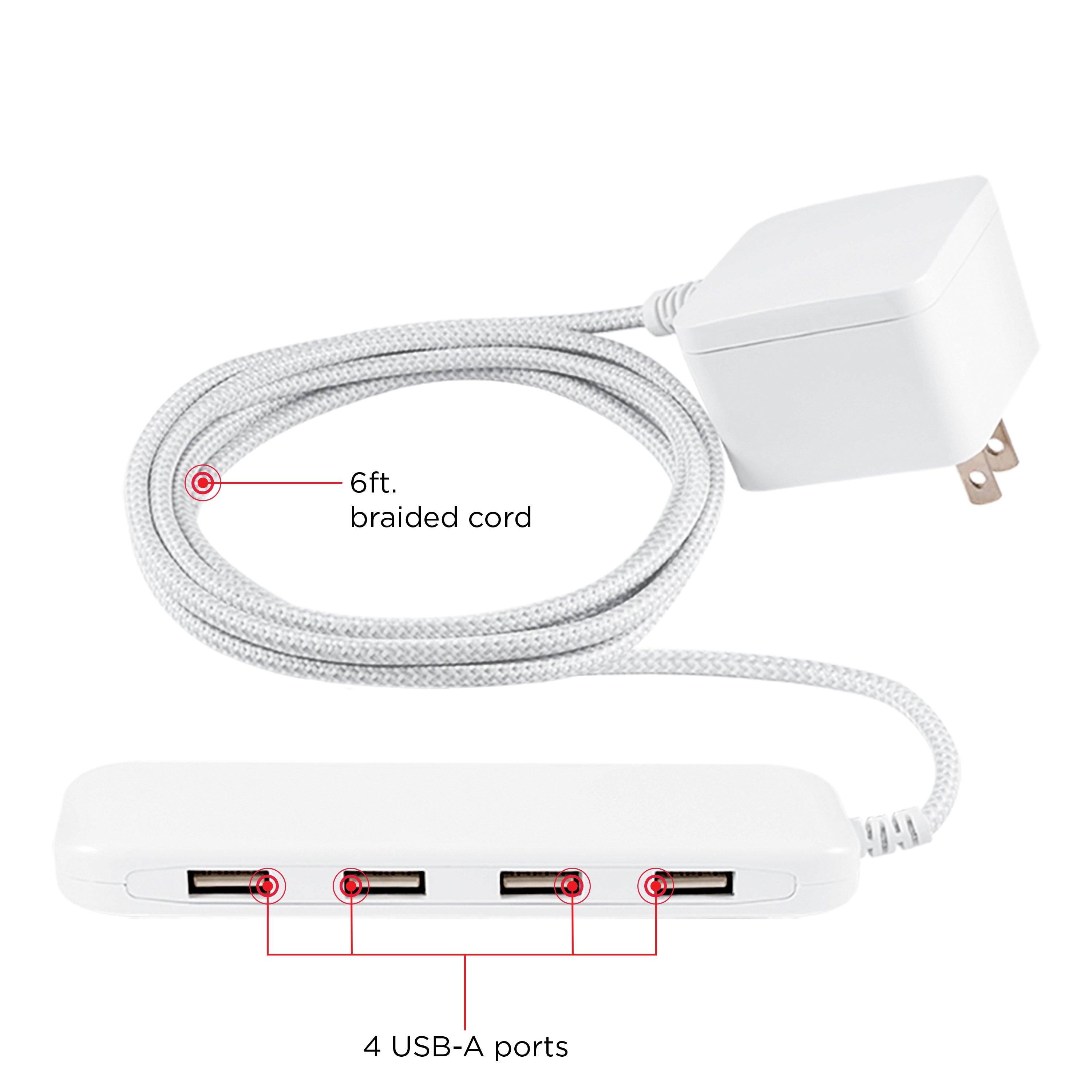 UltraPro USB Power Strip, 4-USB-A, 4.8A, White