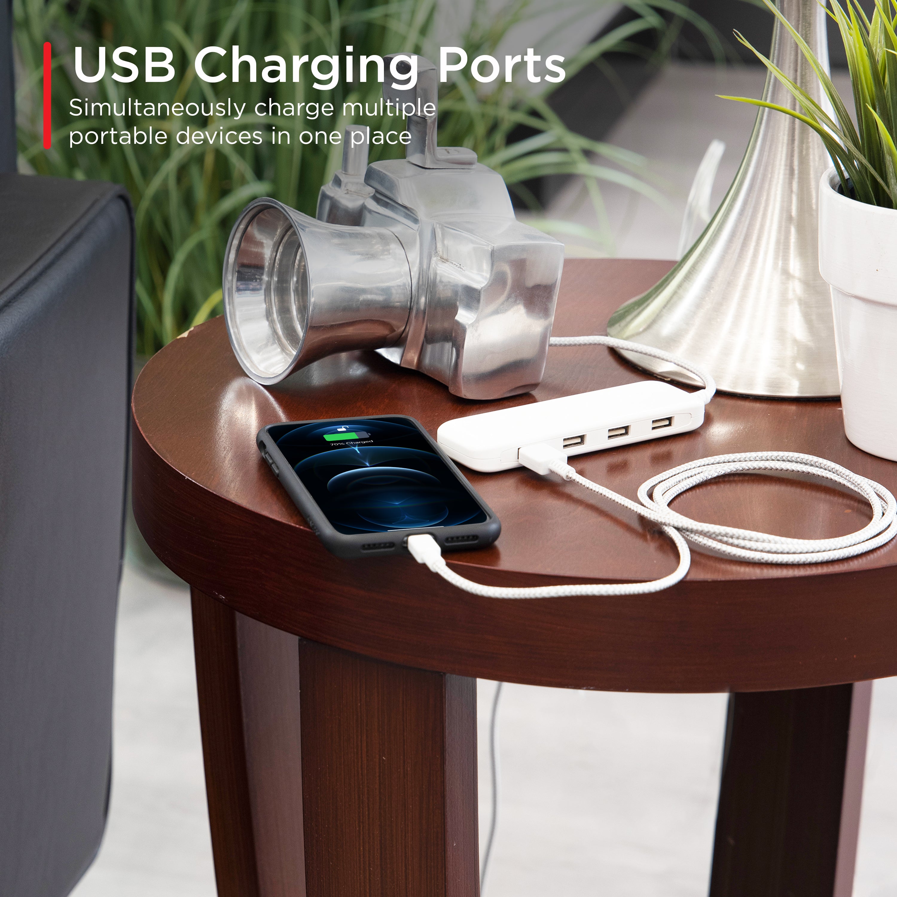 UltraPro USB Power Strip, 4-USB-A, 4.8A, White