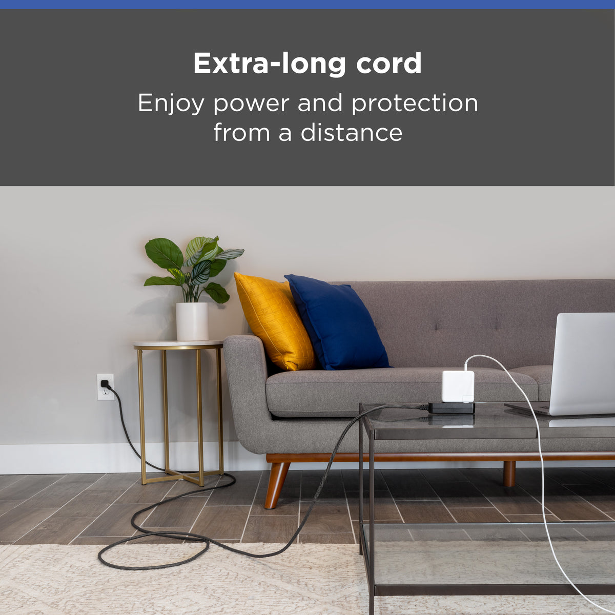 GE Pro Extension Cord with Surge Protection, 15ft., 3-Outlet Surge Black/Gray