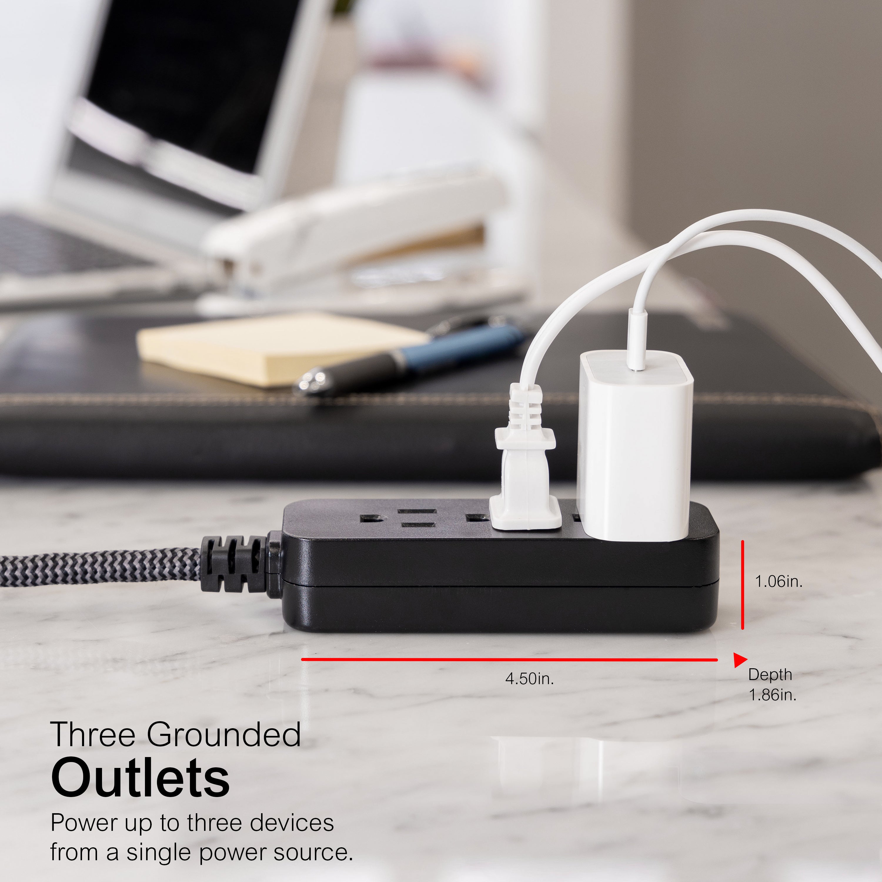 GE Pro Extension Cord with Surge Protection, 15ft., 3-Outlet Surge Black/Gray